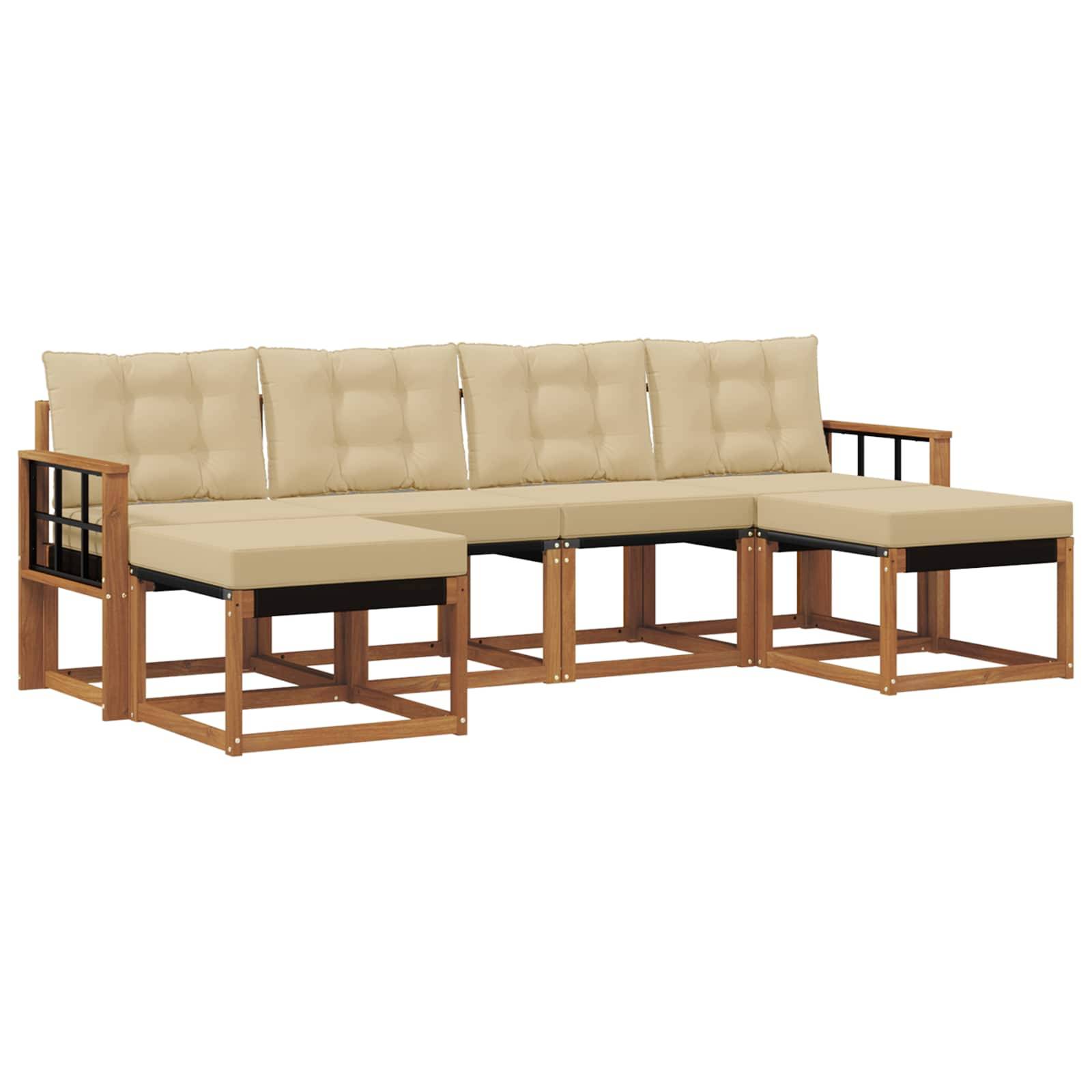 vidaXL Outdoor-Sofagarnitur mit Kissen 6 pcs Natur und Beige