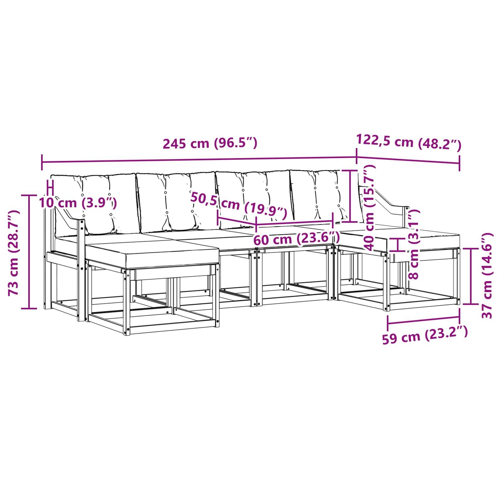 vidaXL Outdoor-Sofagarnitur mit Kissen 6 pcs Natürlich und Hellgrau