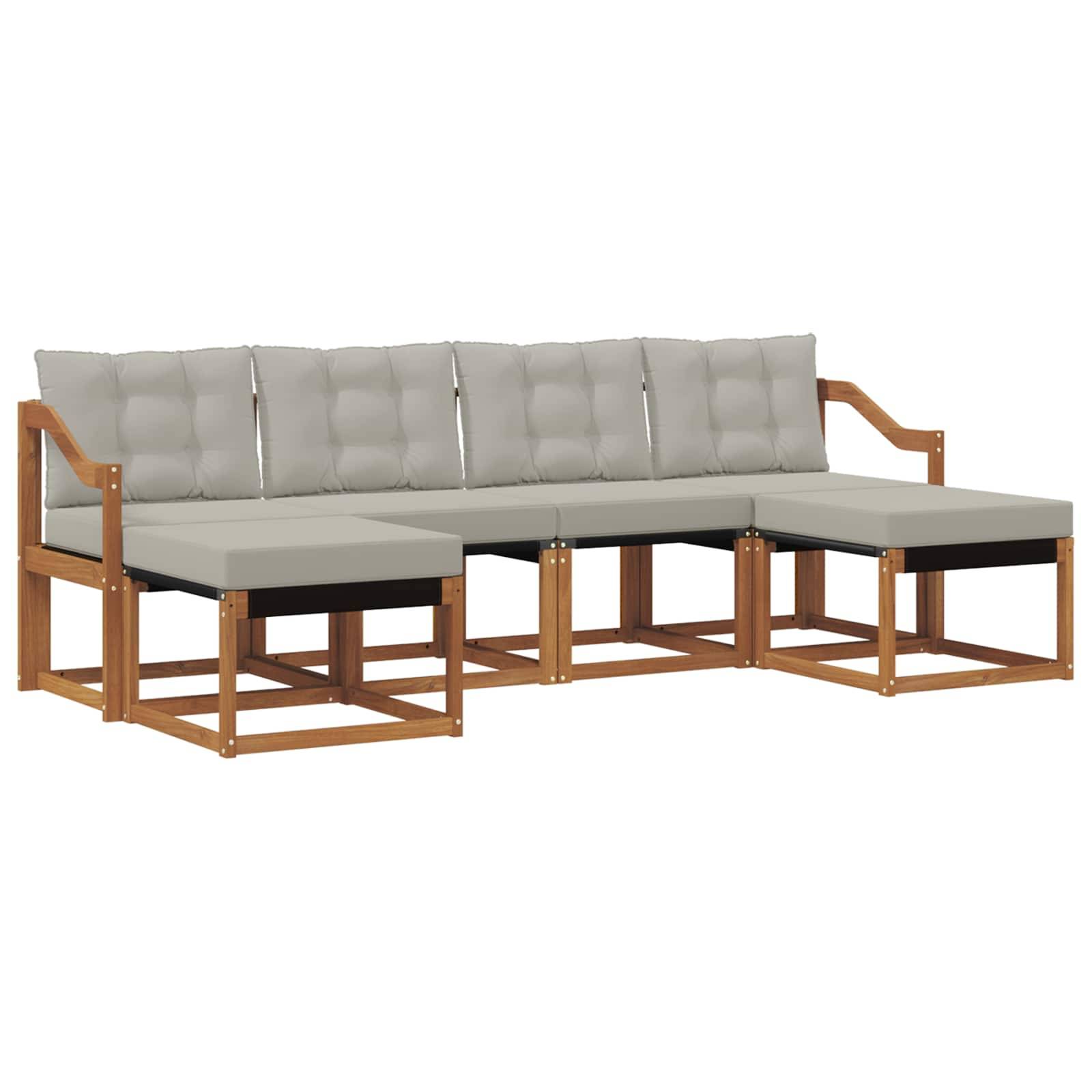vidaXL Outdoor-Sofagarnitur mit Kissen 6 pcs Natürlich und Hellgrau