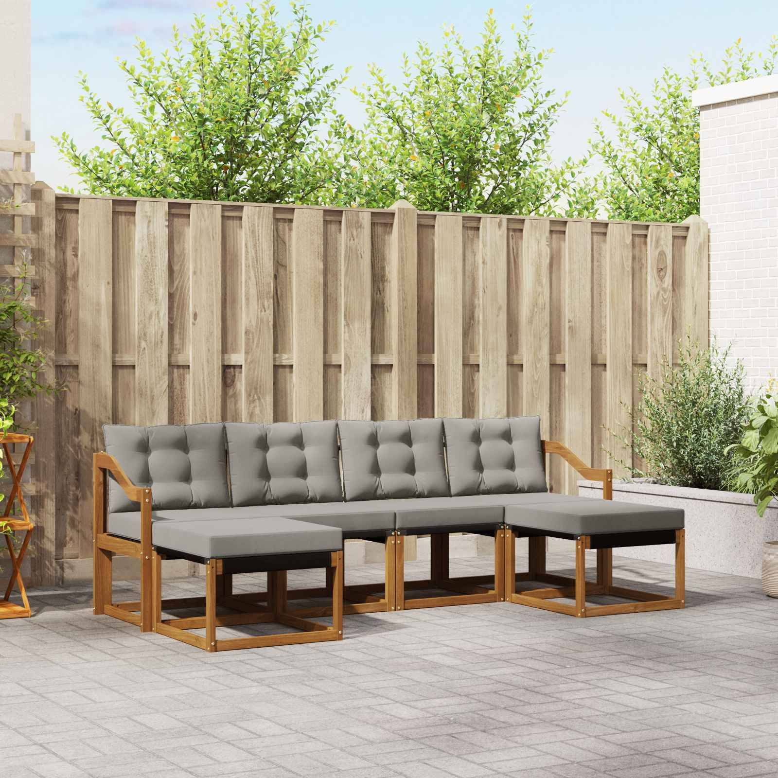 vidaXL Outdoor-Sofagarnitur mit Kissen 6 pcs Natürlich und Hellgrau