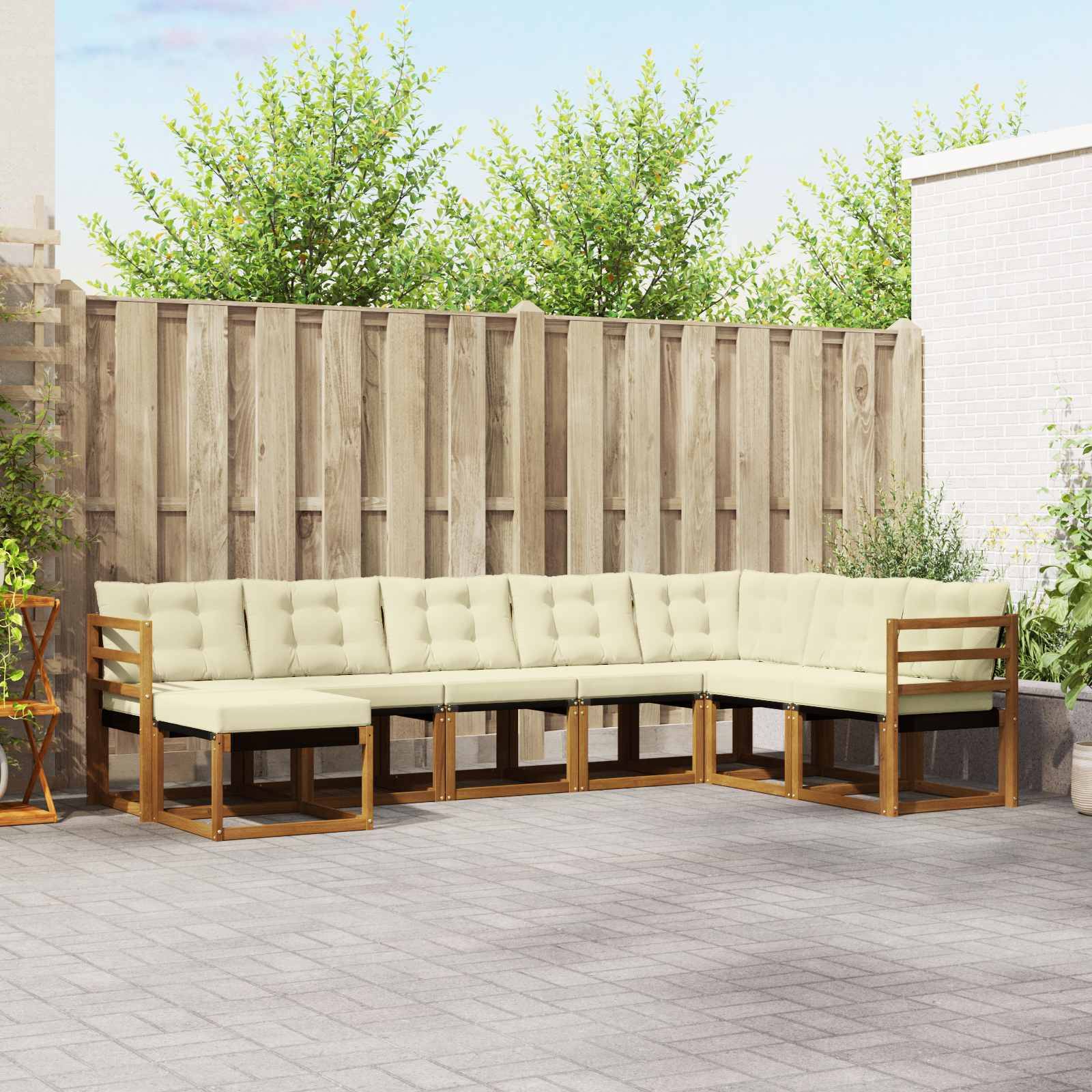 vidaXL Outdoor-Sofagarnitur mit Kissen 8 pcs Natur und Creme