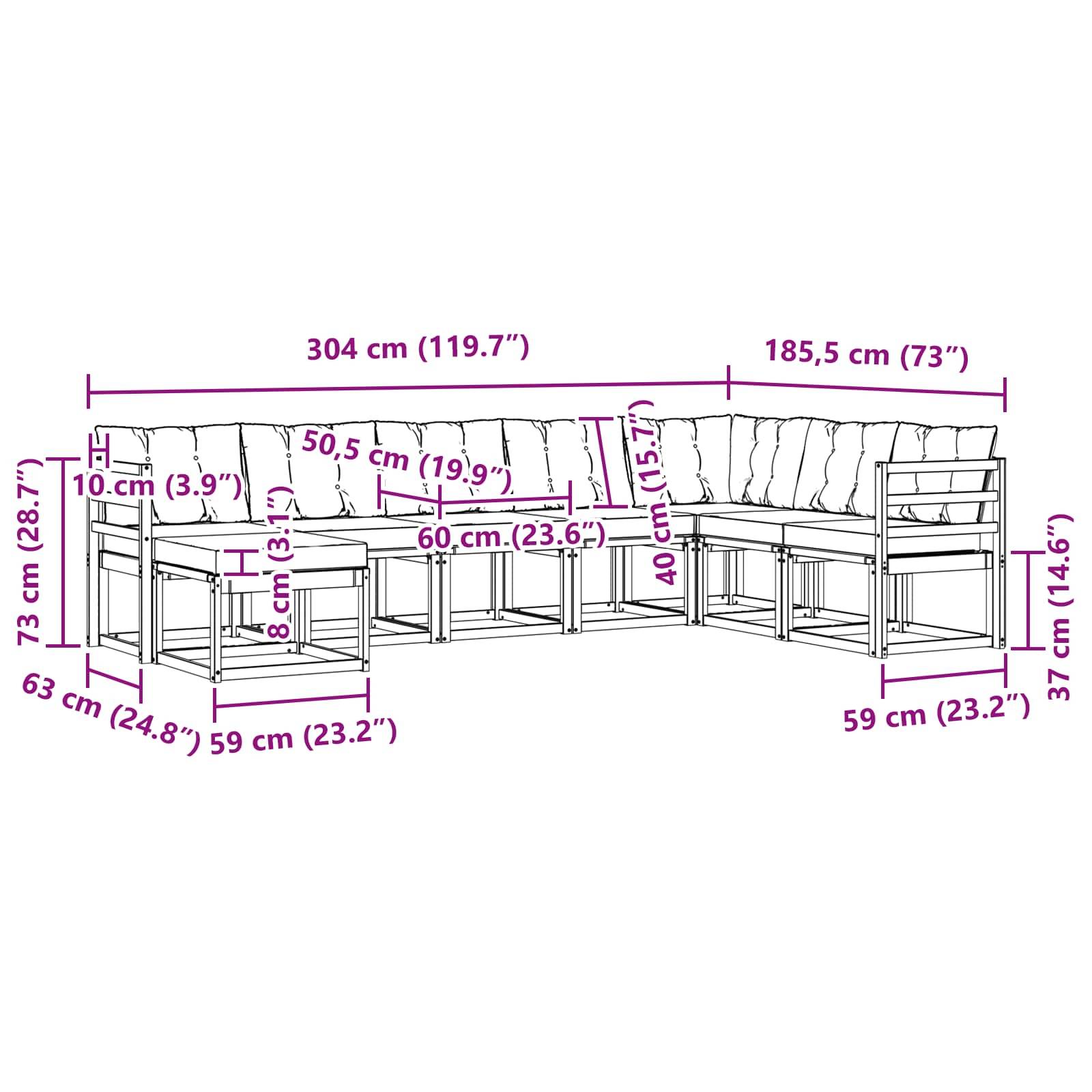 vidaXL Outdoor-Sofagarnitur mit Kissen 8 pcs Weiß und Hellgrau