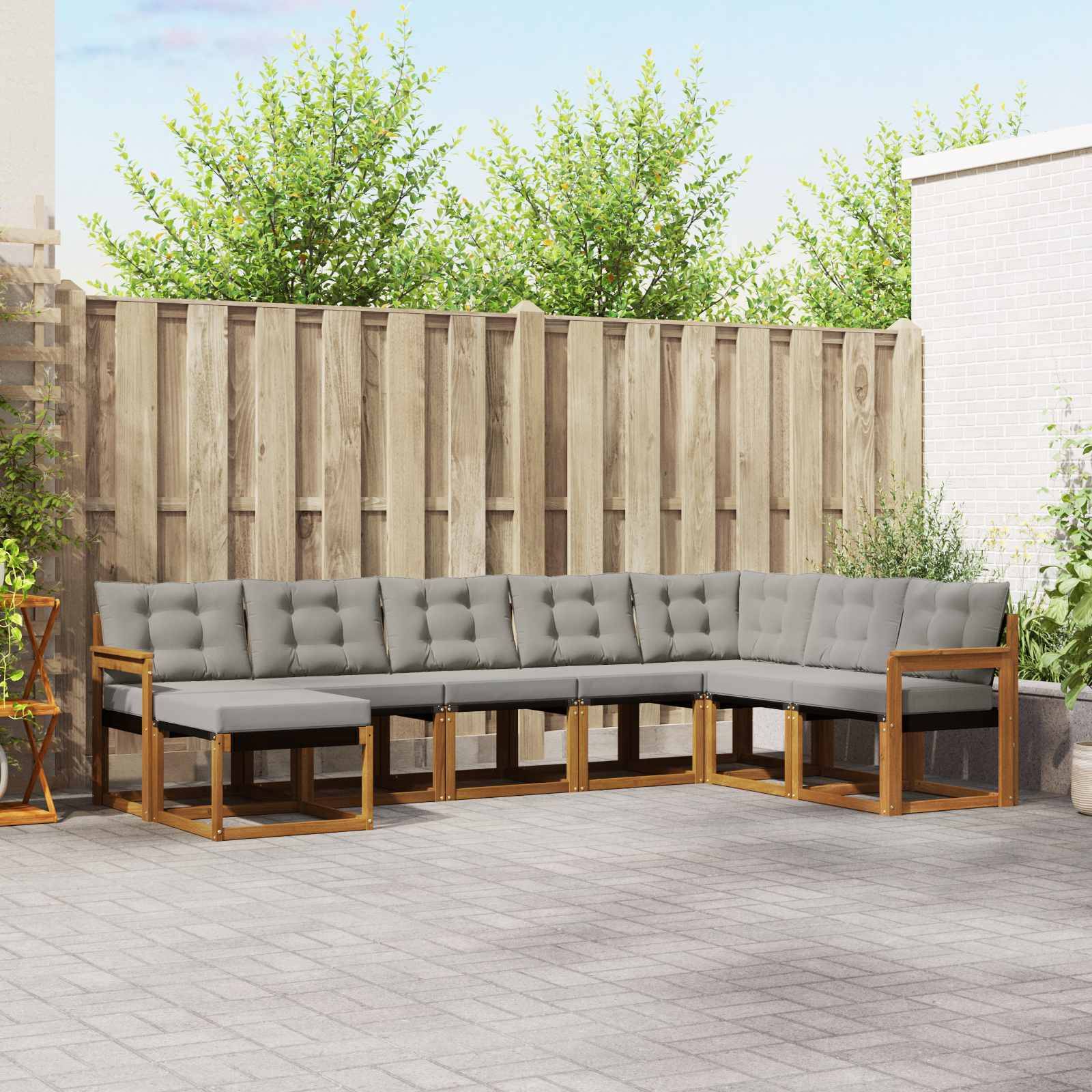 vidaXL Outdoor-Sofagarnitur mit Kissen 8 pcs Natürlich und Hellgrau