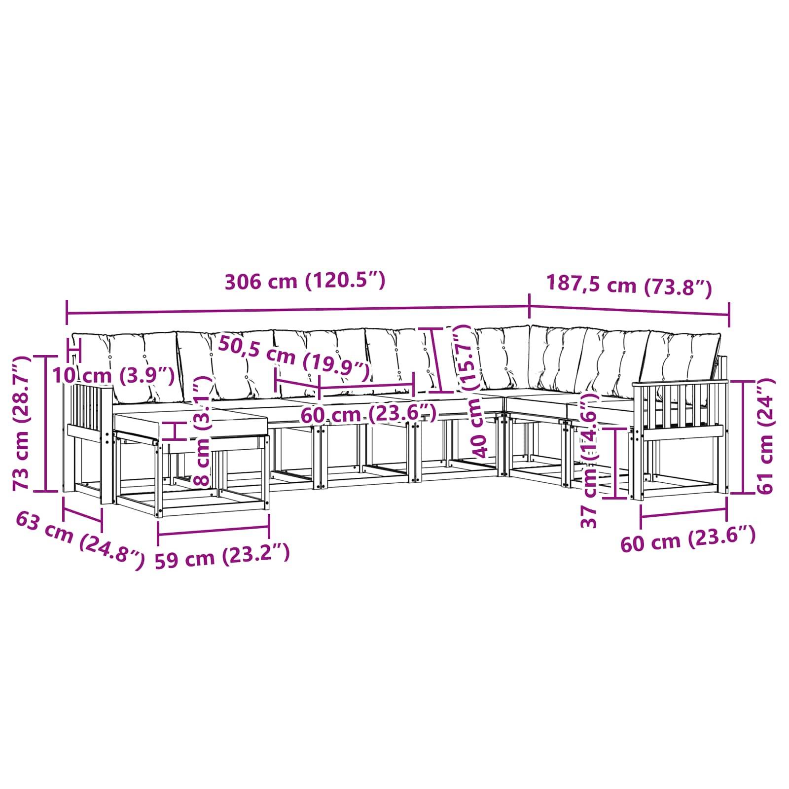 vidaXL Outdoor-Sofagarnitur mit Kissen 8 pcs Natur und Beige