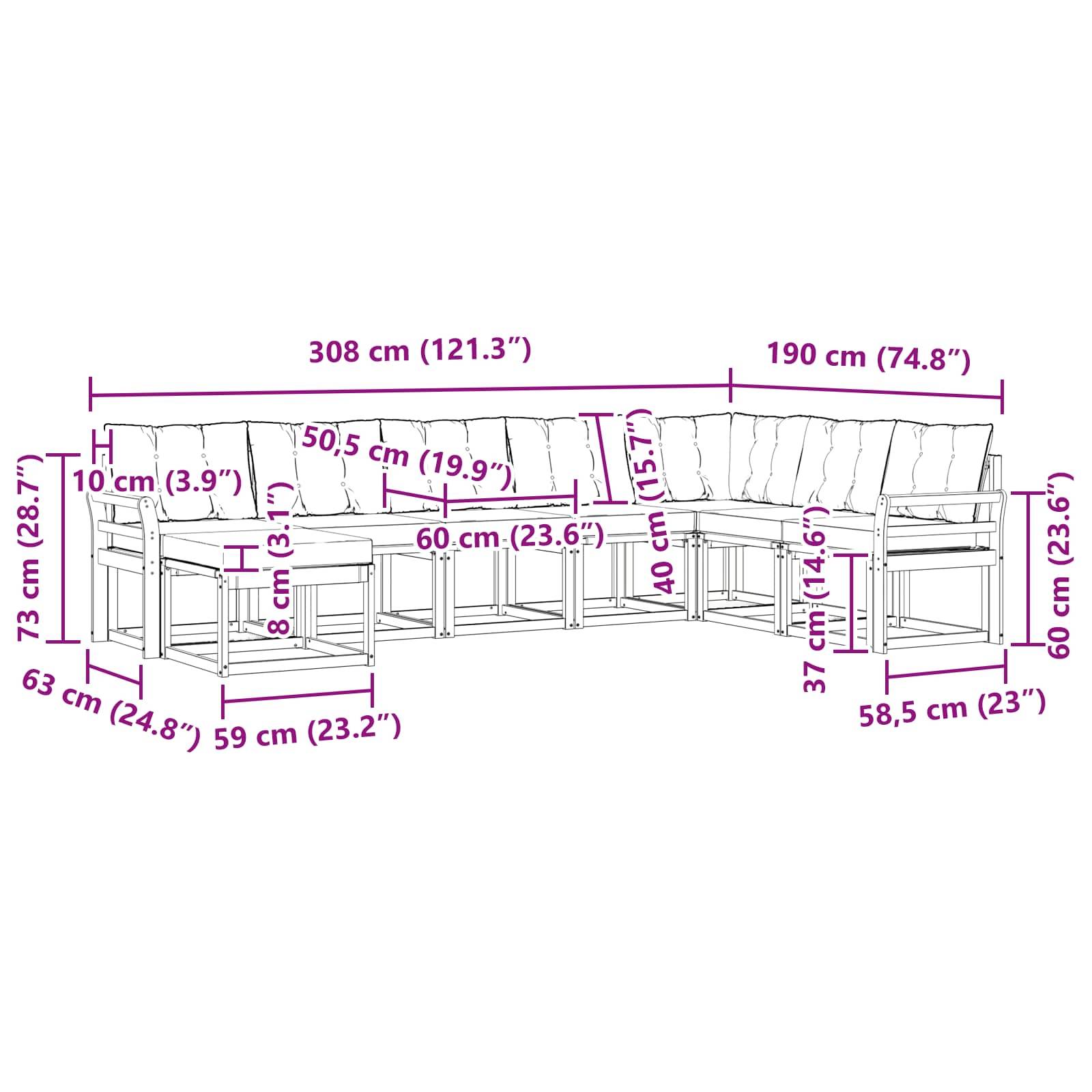 vidaXL Outdoor-Sofagarnitur mit Kissen 8 pcs Natur und Creme