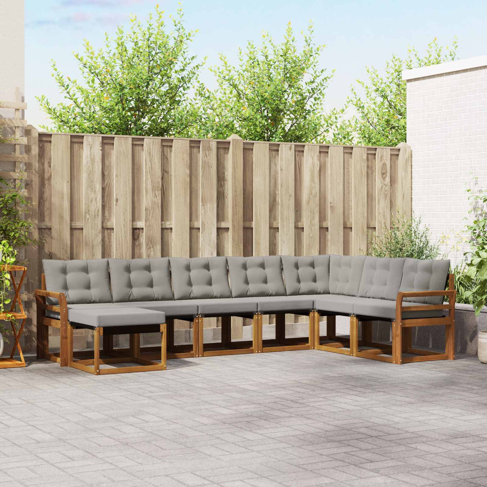 vidaXL Outdoor-Sofagarnitur mit Kissen 8 pcs Natürlich und Hellgrau