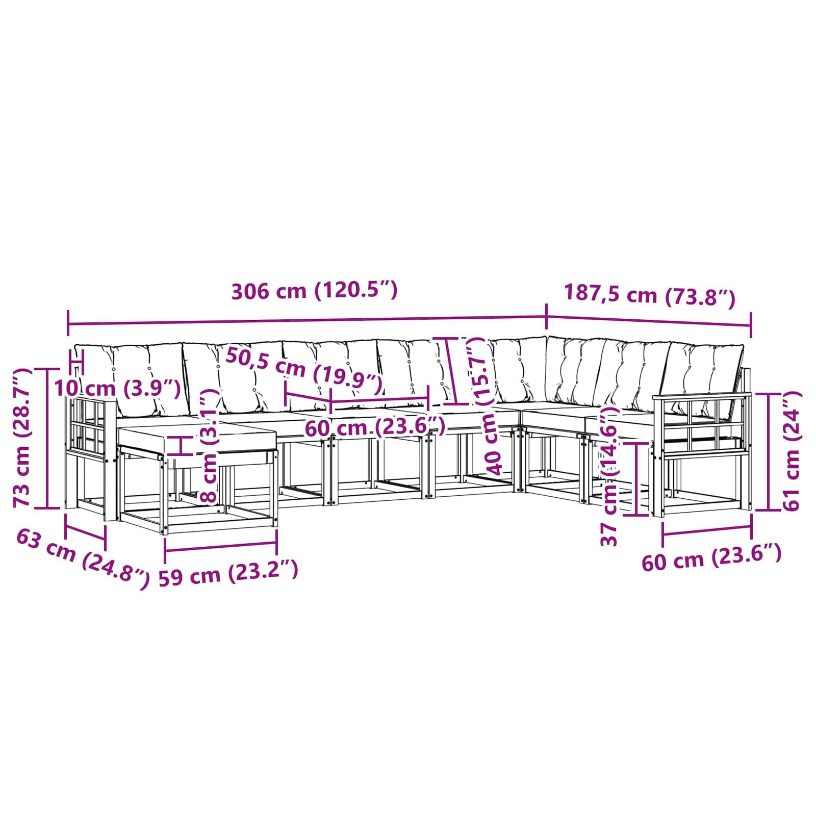 vidaXL Outdoor-Sofagarnitur mit Kissen 8 pcs Weiß und Creme
