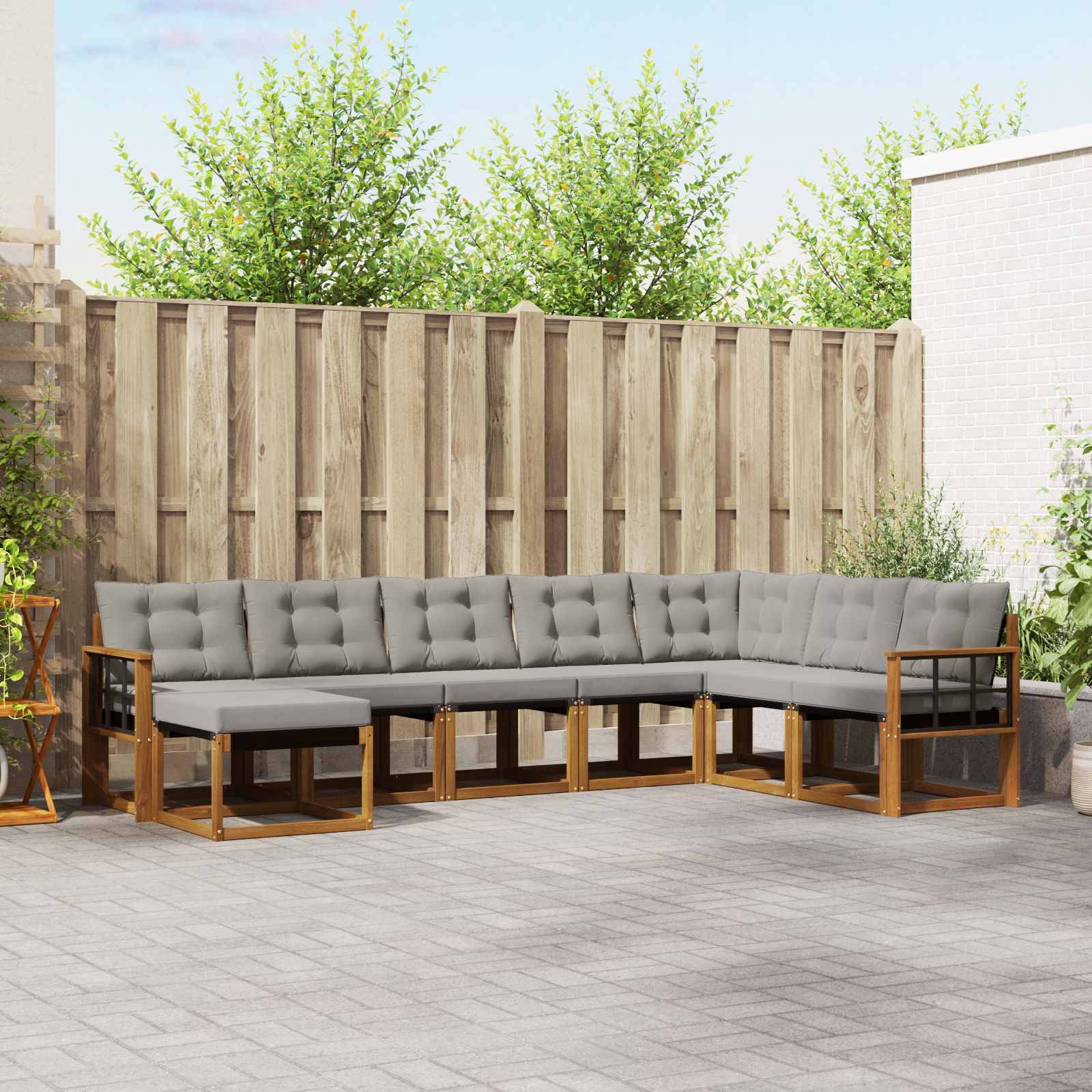 vidaXL Outdoor-Sofagarnitur mit Kissen 8 pcs Natürlich und Hellgrau