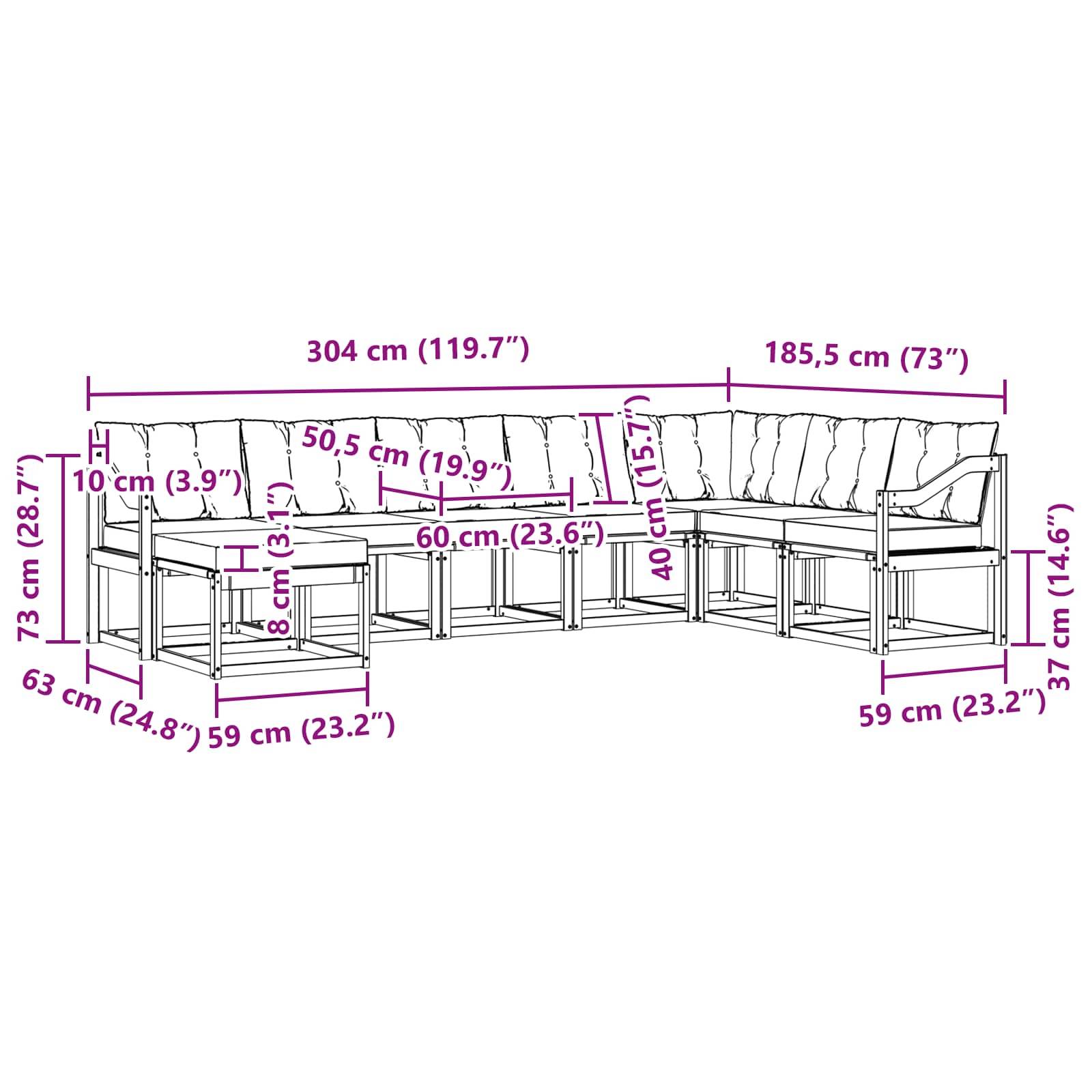 vidaXL Outdoor-Sofagarnitur mit Kissen 8 pcs Weiß und Beige