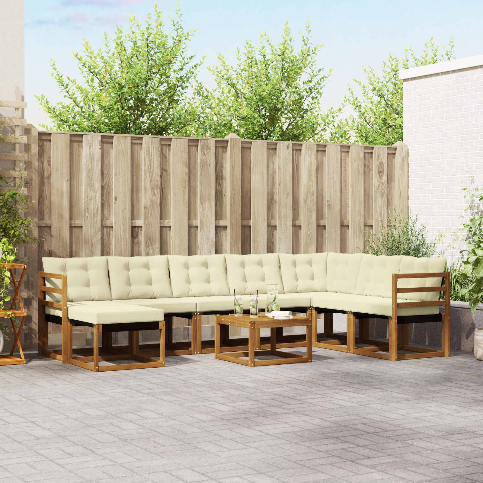 vidaXL Outdoor-Sofagarnitur mit Kissen 9 pcs Natur und Creme