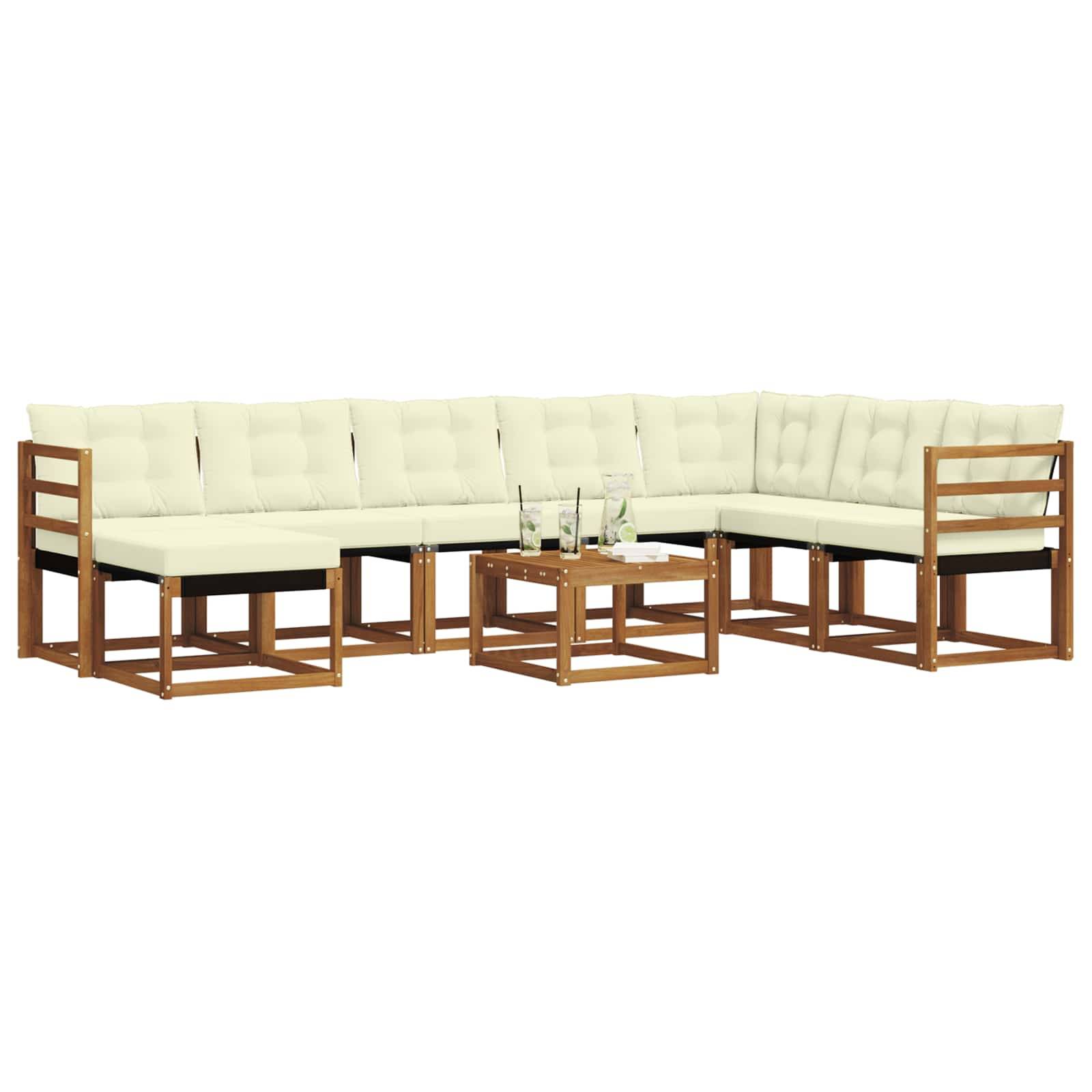 vidaXL Outdoor-Sofagarnitur mit Kissen 9 pcs Natur und Creme