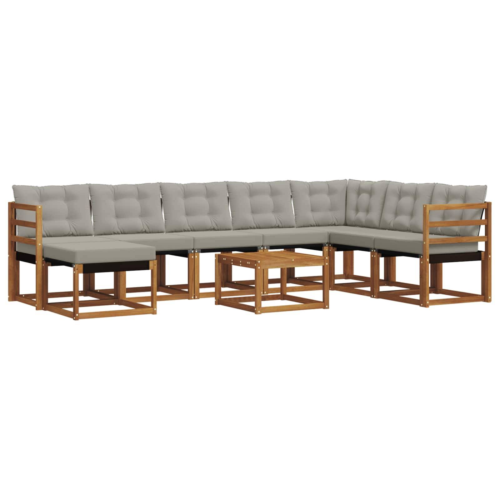 vidaXL Outdoor-Sofagarnitur mit Kissen 9 pcs Natürlich und Hellgrau