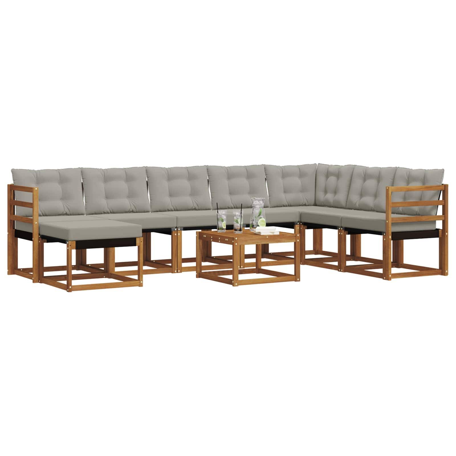 vidaXL Outdoor-Sofagarnitur mit Kissen 9 pcs Natürlich und Hellgrau