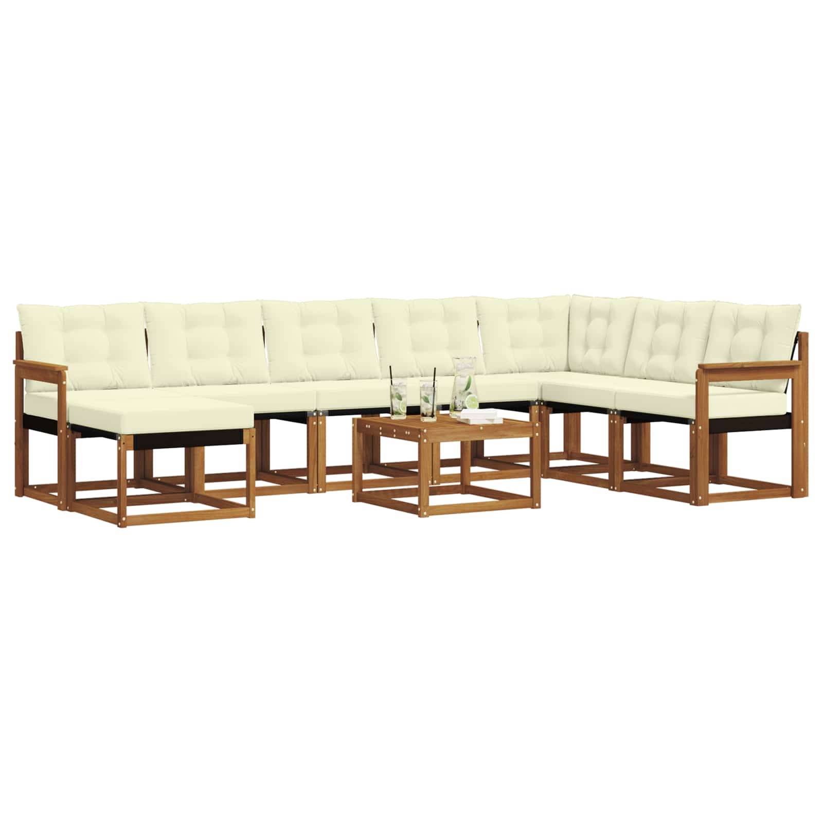 vidaXL Outdoor-Sofagarnitur mit Kissen 9 pcs Natur und Creme