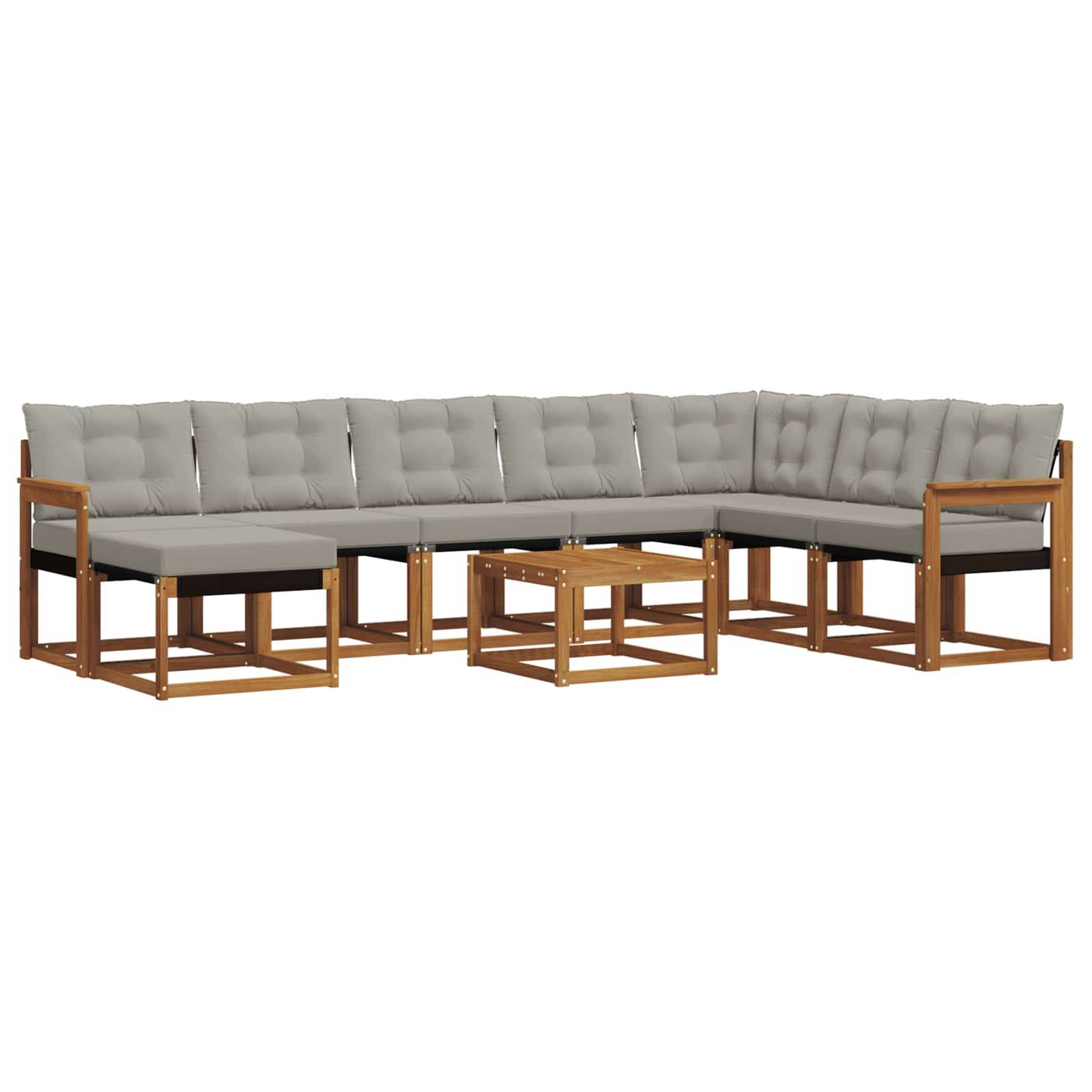 vidaXL Outdoor-Sofagarnitur mit Kissen 9 pcs Natürlich und Hellgrau