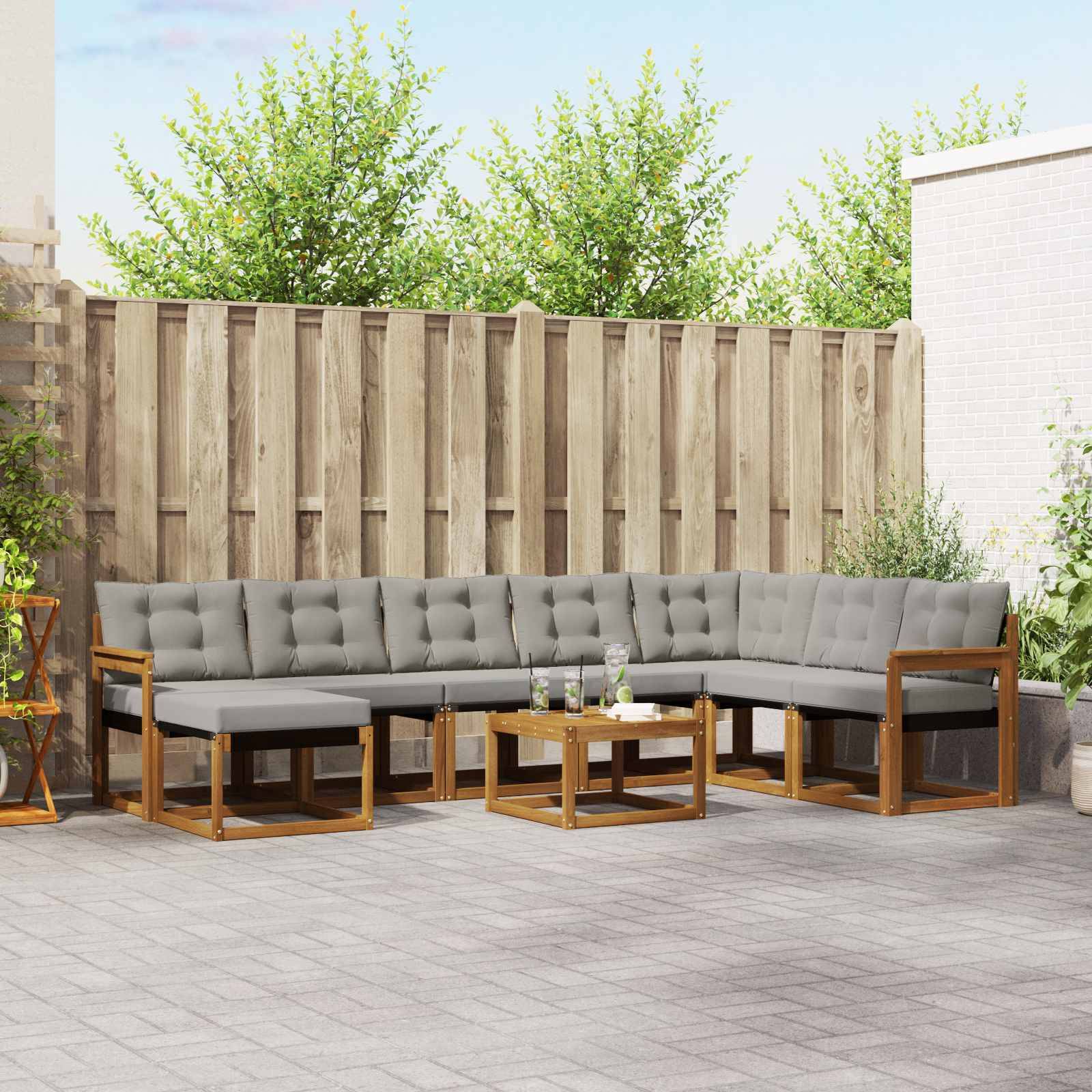 vidaXL Outdoor-Sofagarnitur mit Kissen 9 pcs Natürlich und Hellgrau