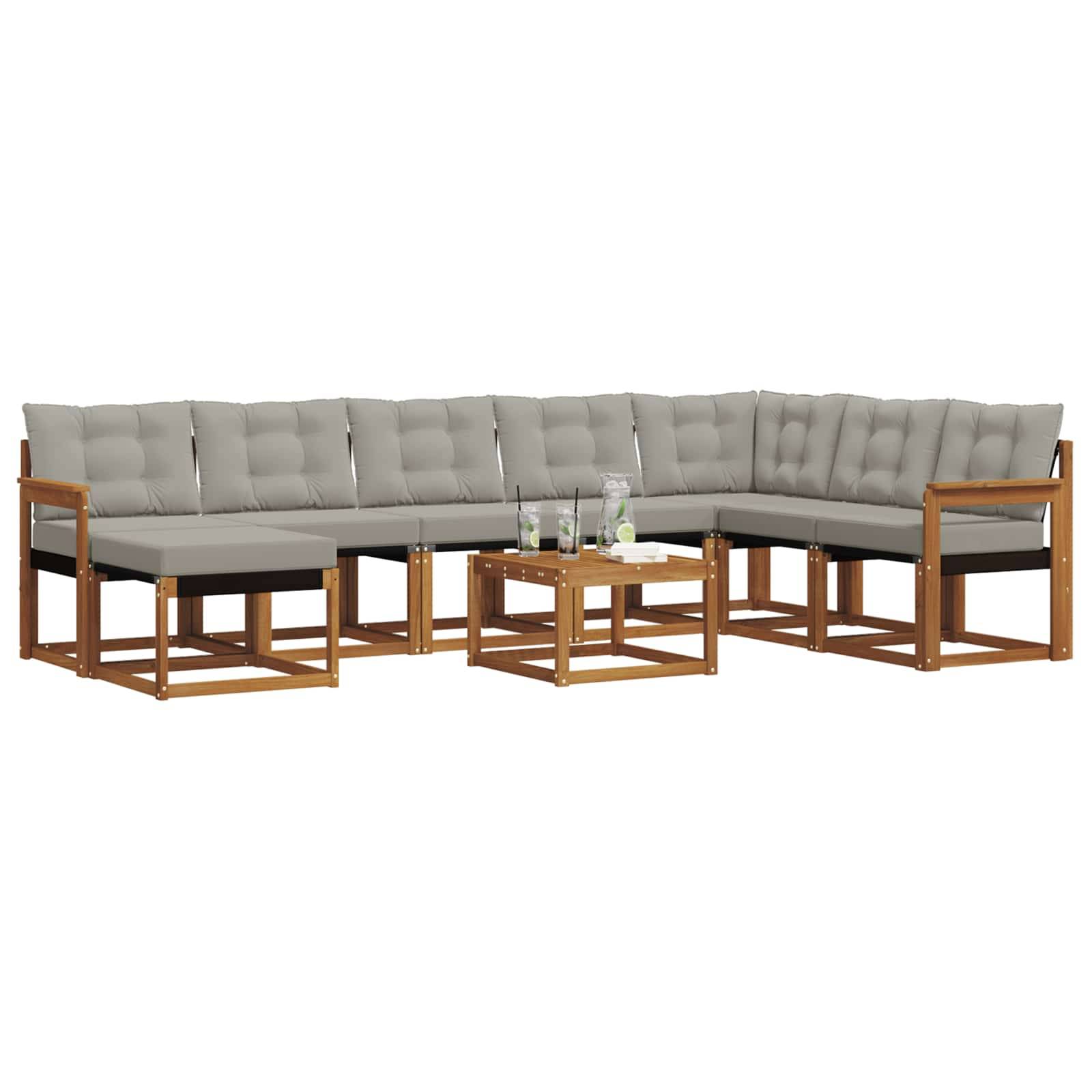 vidaXL Outdoor-Sofagarnitur mit Kissen 9 pcs Natürlich und Hellgrau