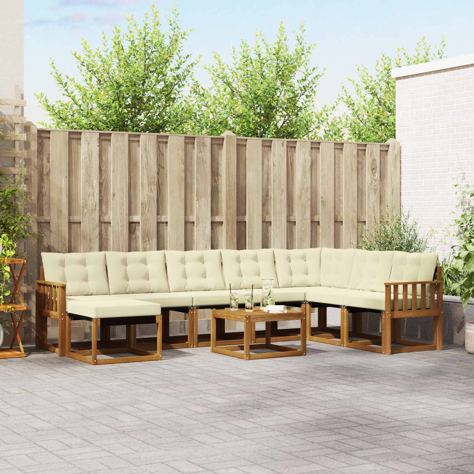 vidaXL Outdoor-Sofagarnitur mit Kissen 9 pcs Natur und Creme