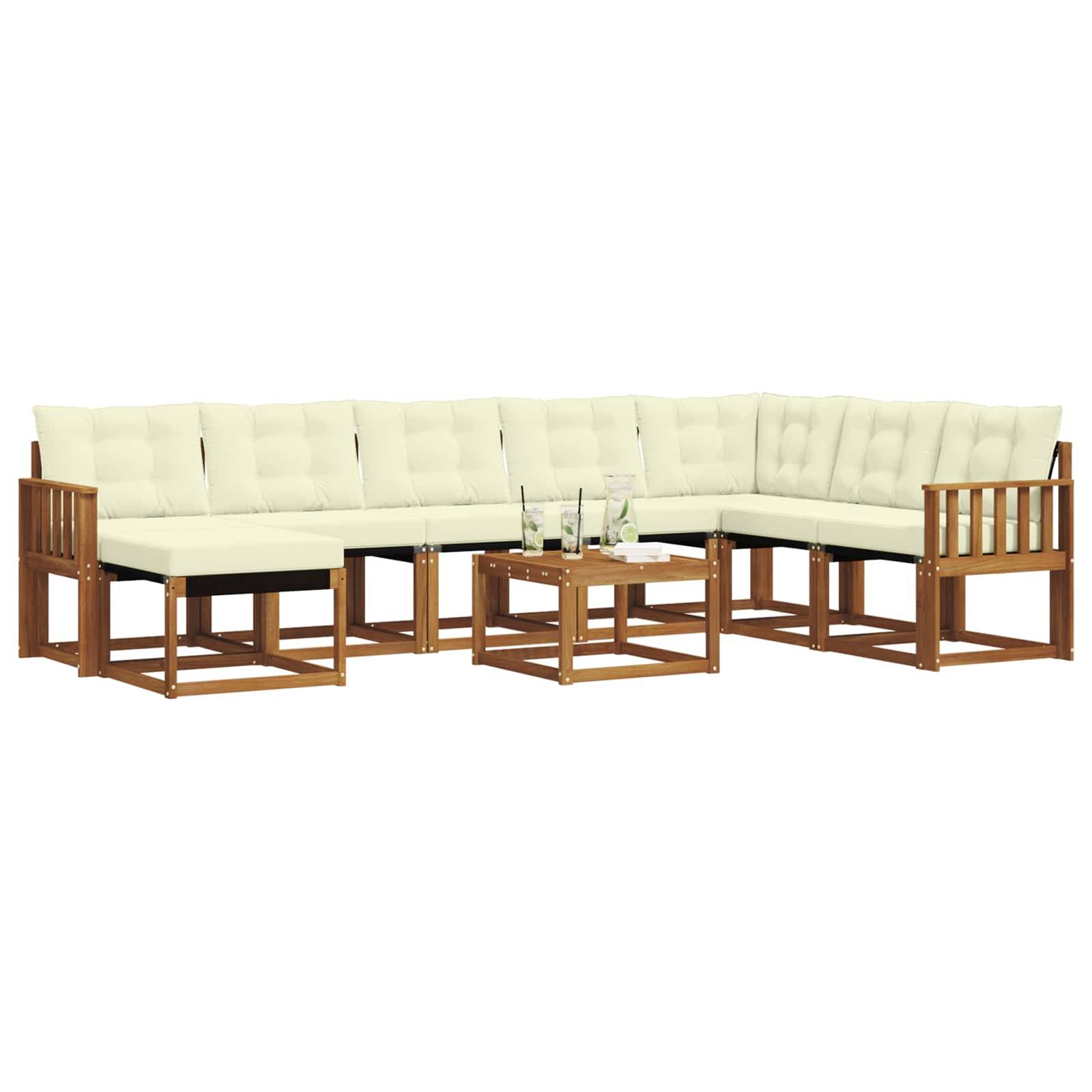 vidaXL Outdoor-Sofagarnitur mit Kissen 9 pcs Natur und Creme
