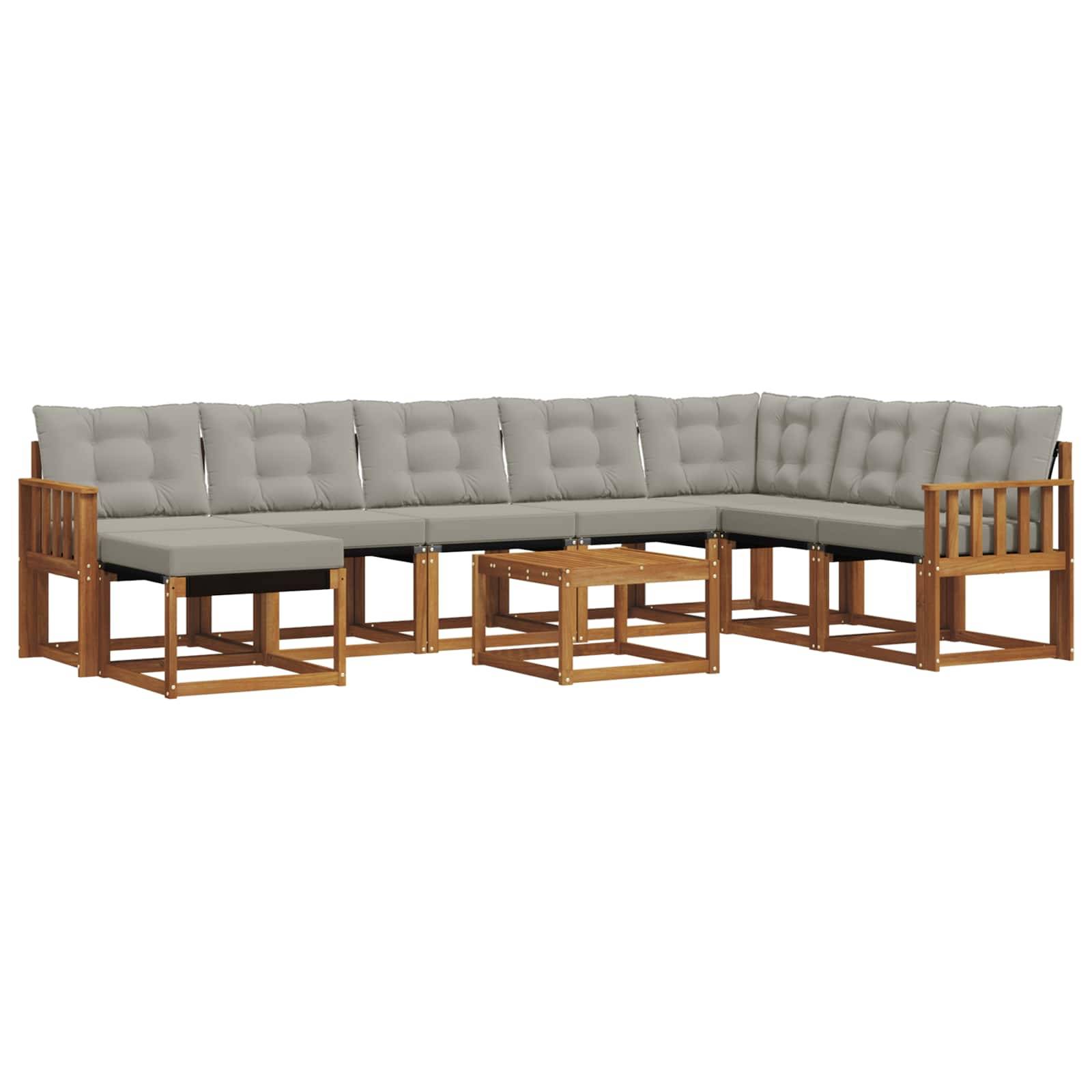 vidaXL Outdoor-Sofagarnitur mit Kissen 9 pcs Natürlich und Hellgrau
