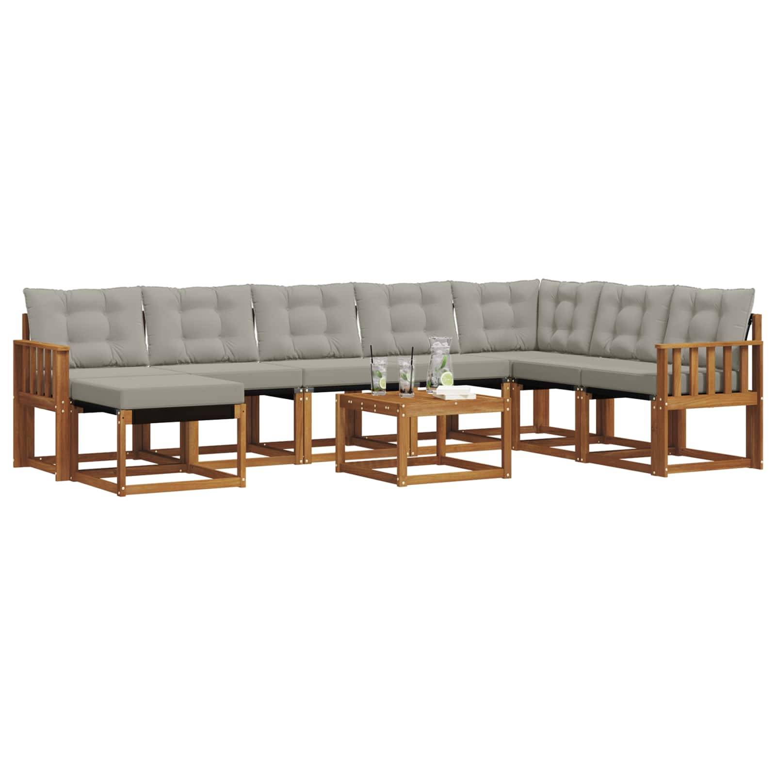 vidaXL Outdoor-Sofagarnitur mit Kissen 9 pcs Natürlich und Hellgrau