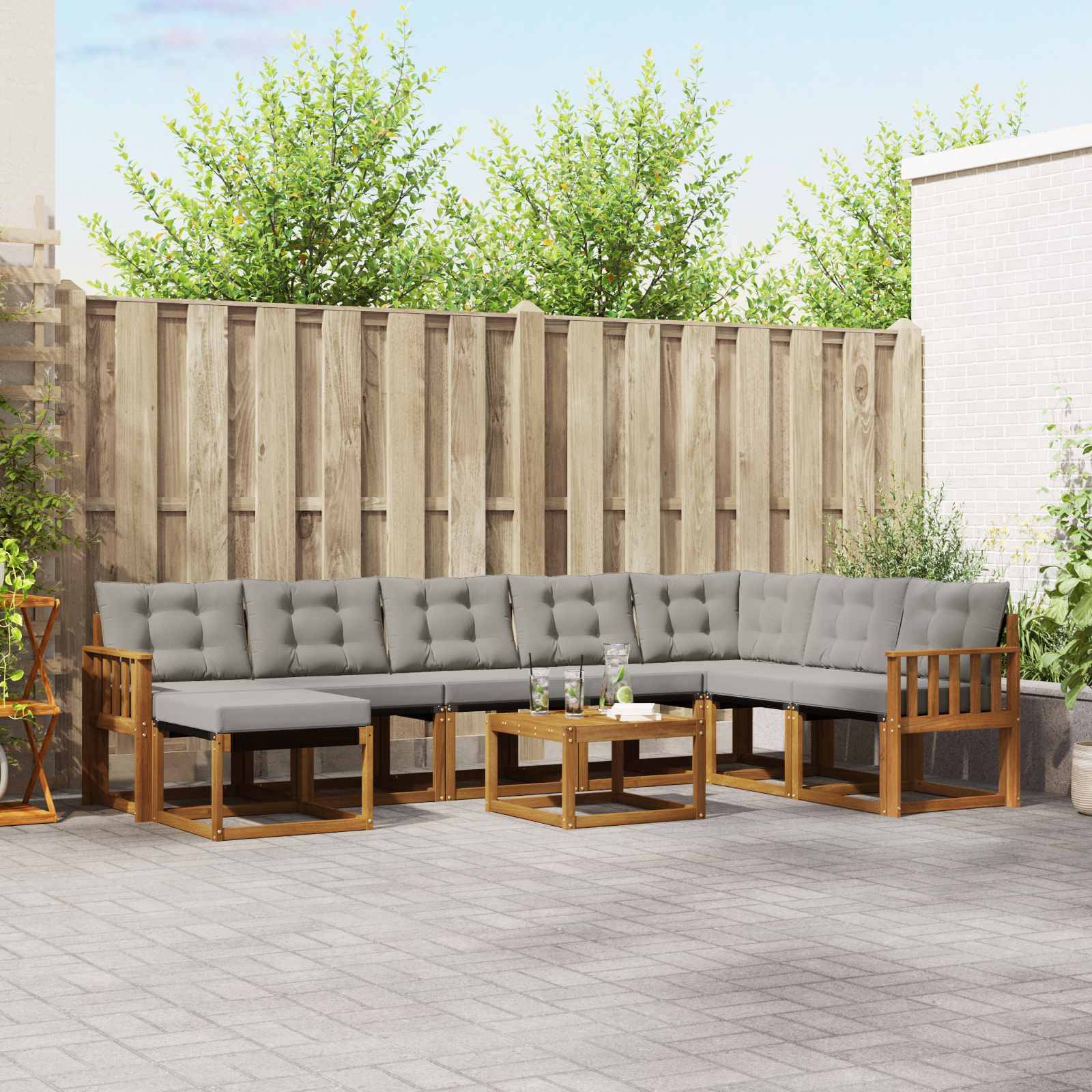 vidaXL Outdoor-Sofagarnitur mit Kissen 9 pcs Natürlich und Hellgrau