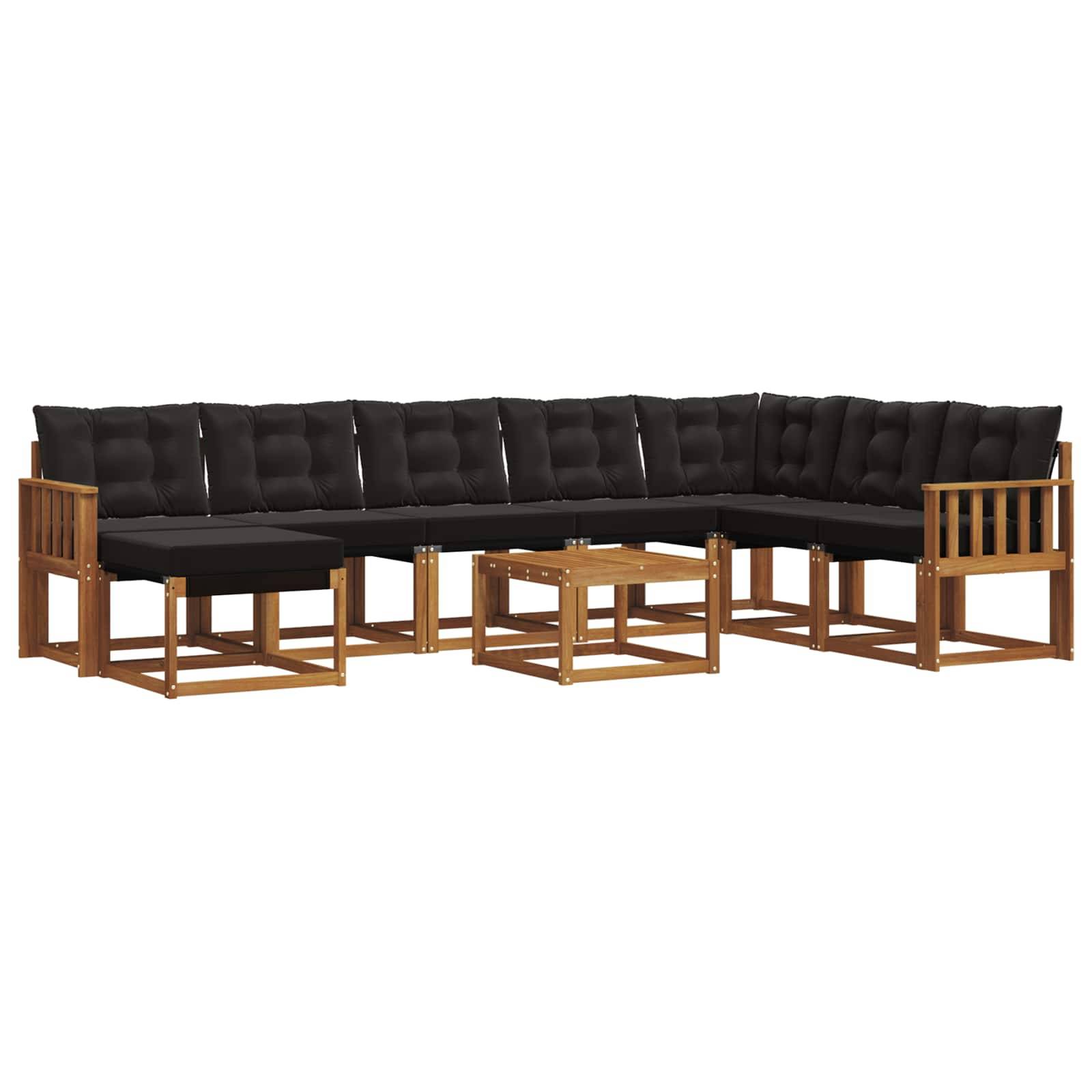 vidaXL Outdoor-Sofagarnitur mit Kissen 9 pcs Natürlich und Schwarz