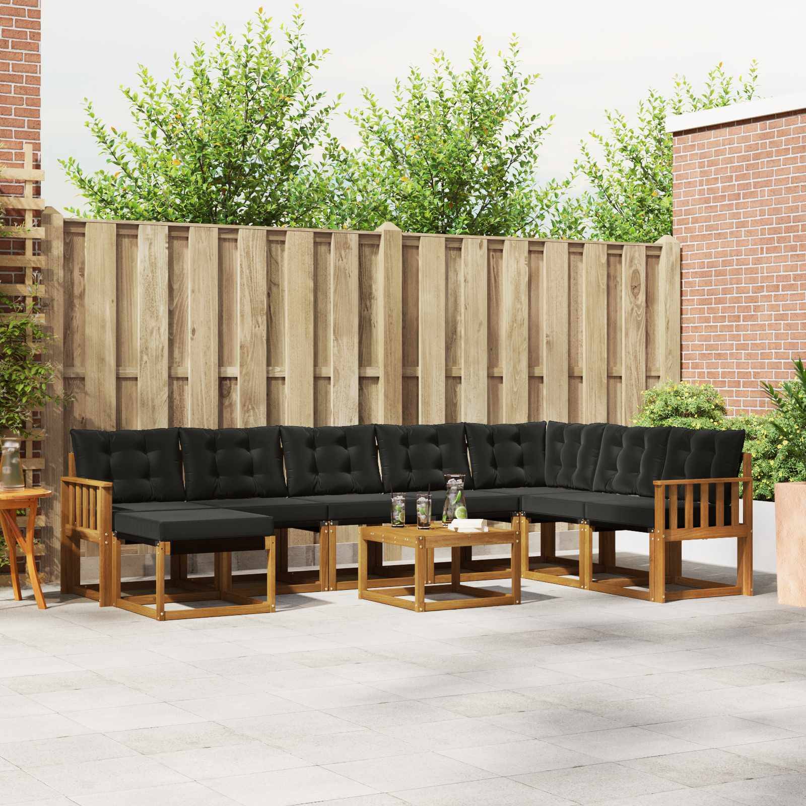 vidaXL Outdoor-Sofagarnitur mit Kissen 9 pcs Natürlich und Schwarz