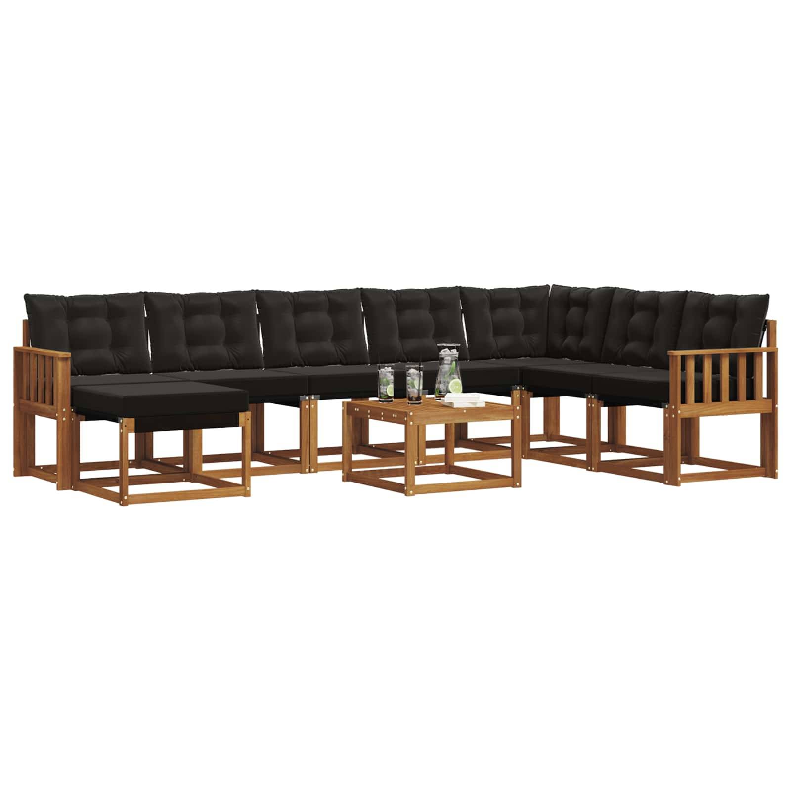 vidaXL Outdoor-Sofagarnitur mit Kissen 9 pcs Natürlich und Schwarz