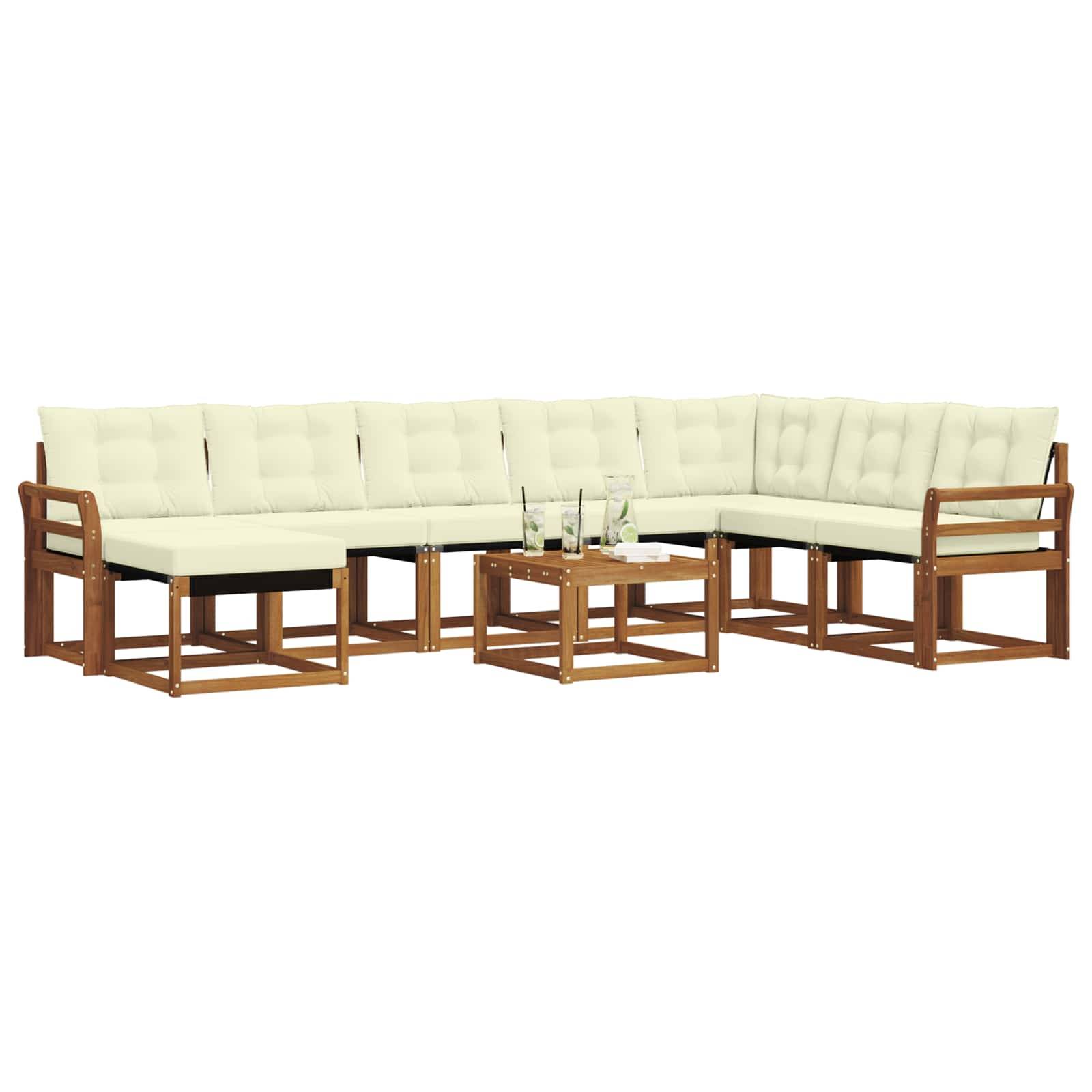 vidaXL Outdoor-Sofagarnitur mit Kissen 9 pcs Natur und Creme