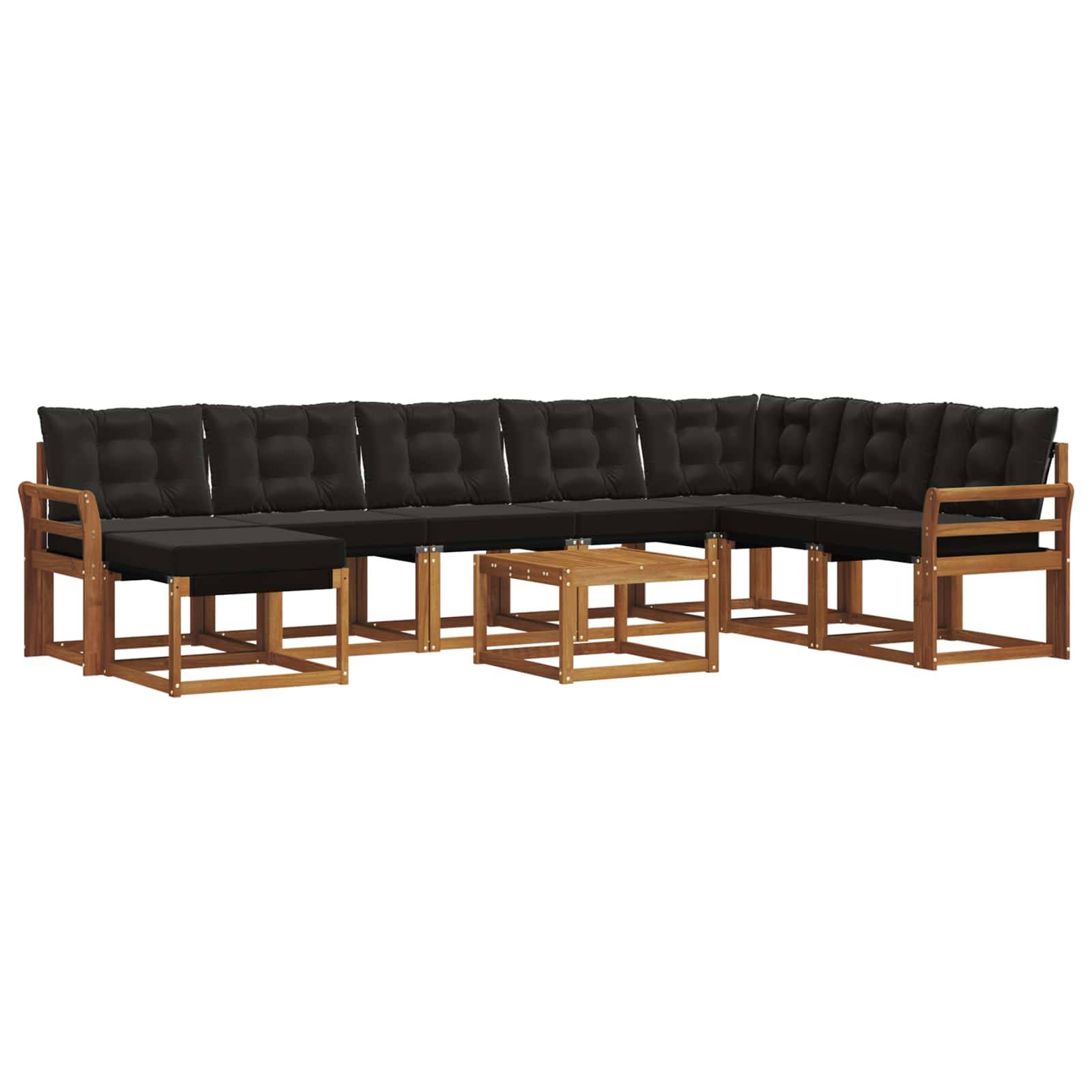vidaXL Outdoor-Sofagarnitur mit Kissen 9 pcs Natürlich und Schwarz