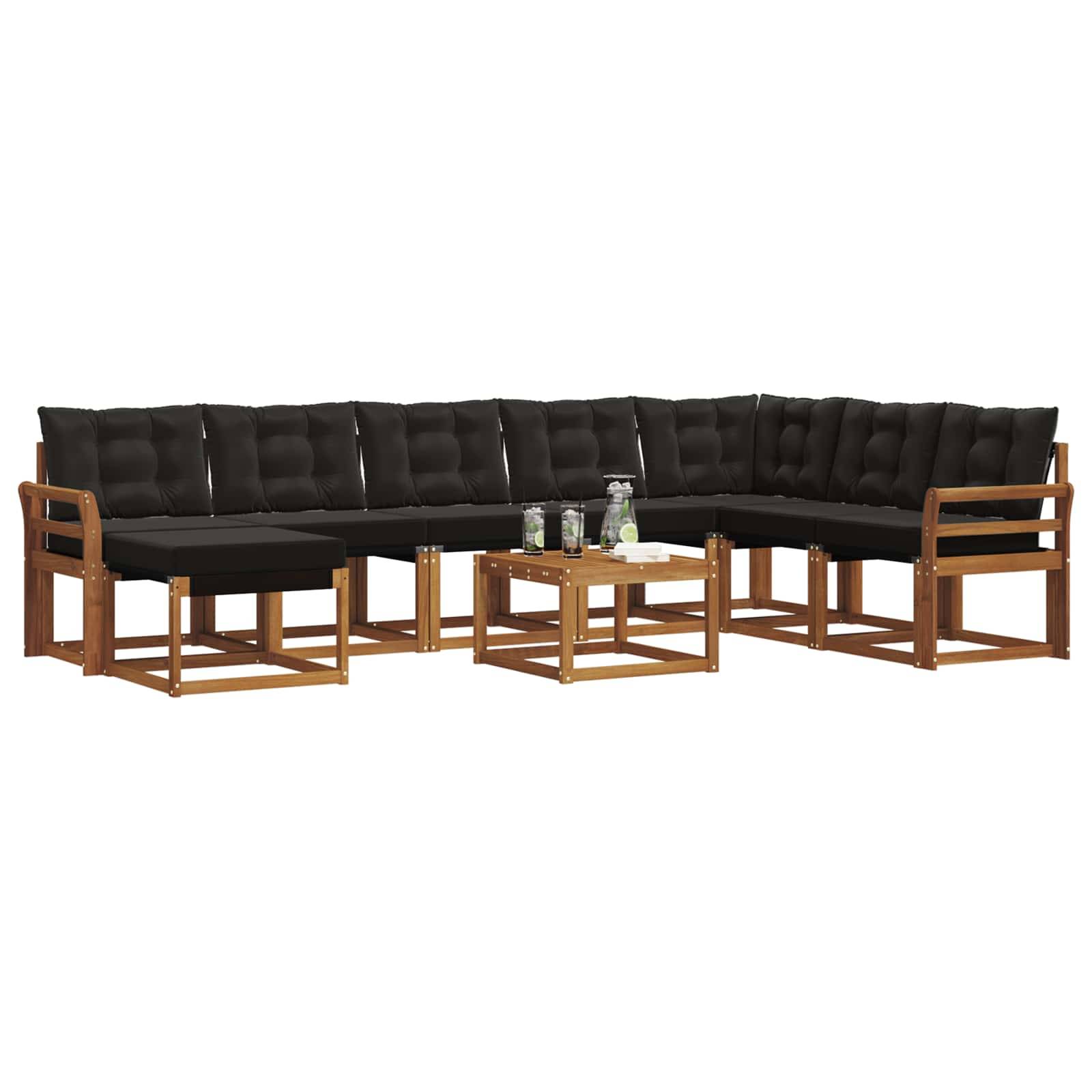 vidaXL Outdoor-Sofagarnitur mit Kissen 9 pcs Natürlich und Schwarz