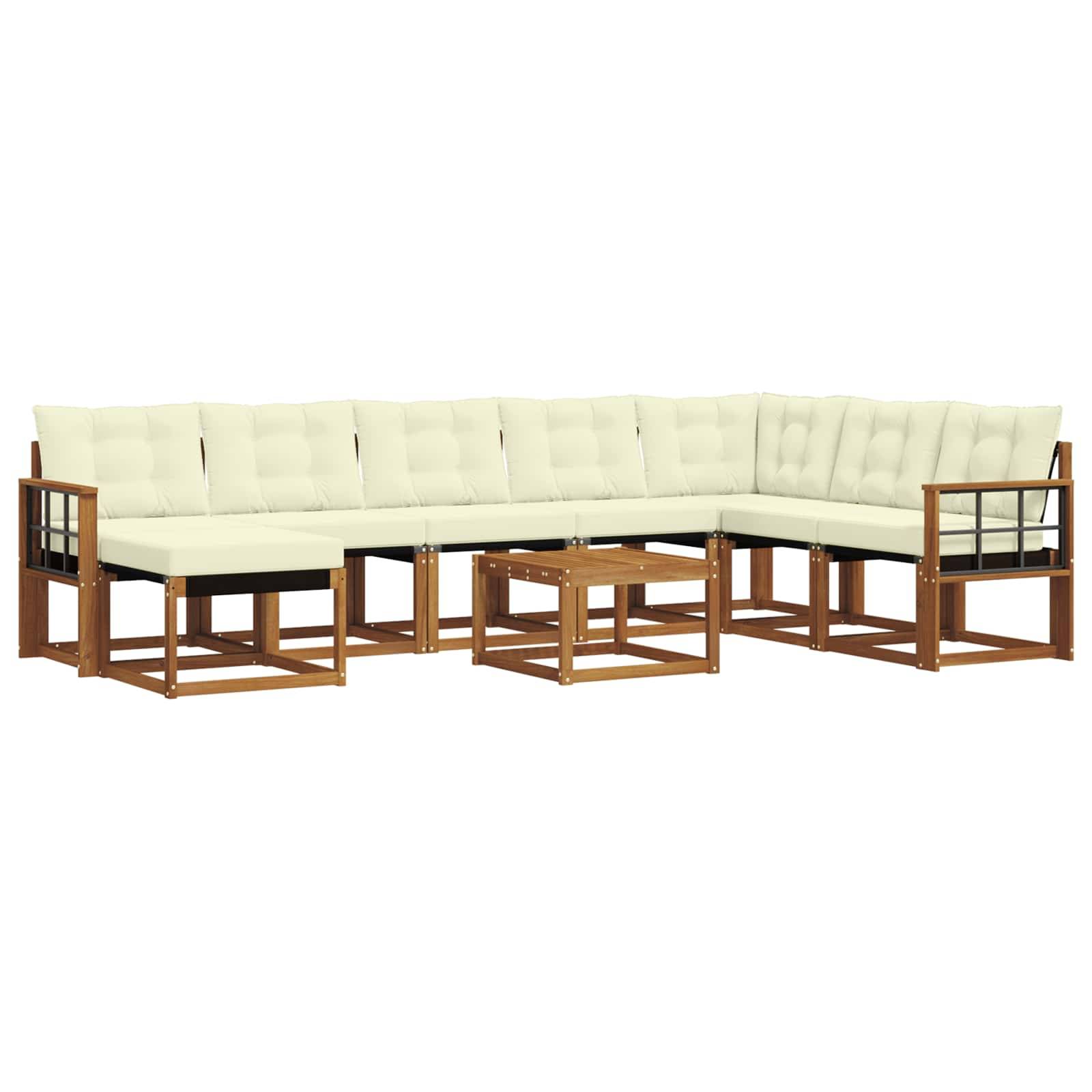 vidaXL Outdoor-Sofagarnitur mit Kissen 9 pcs Natur und Creme