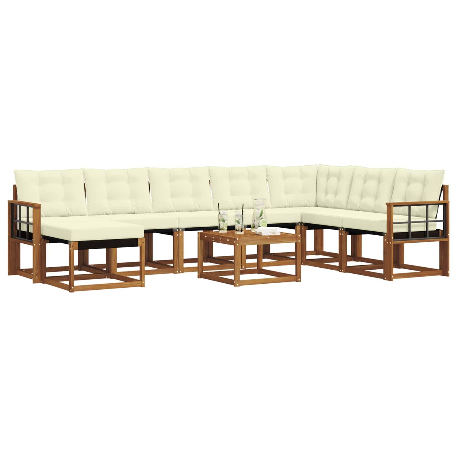 vidaXL Outdoor-Sofagarnitur mit Kissen 9 pcs Natur und Creme