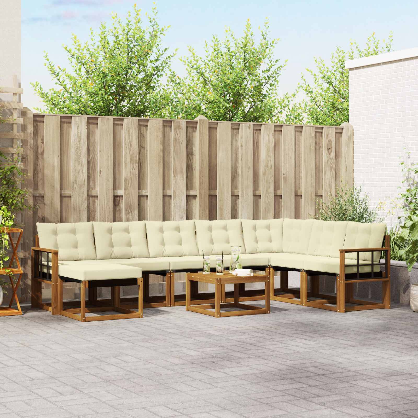 vidaXL Outdoor-Sofagarnitur mit Kissen 9 pcs Natur und Creme
