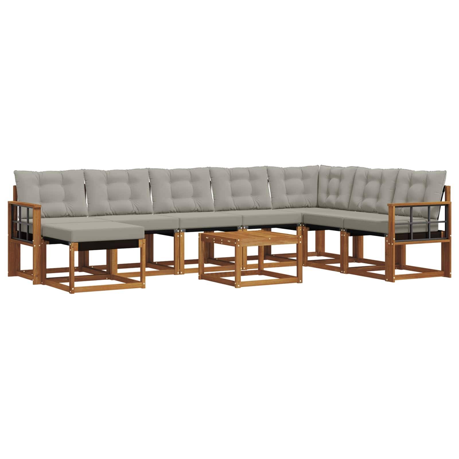 vidaXL Outdoor-Sofagarnitur mit Kissen 9 pcs Natürlich und Hellgrau