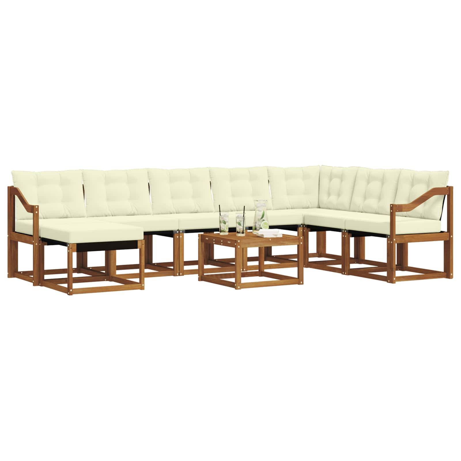 vidaXL Outdoor-Sofagarnitur mit Kissen 9 pcs Natur und Creme