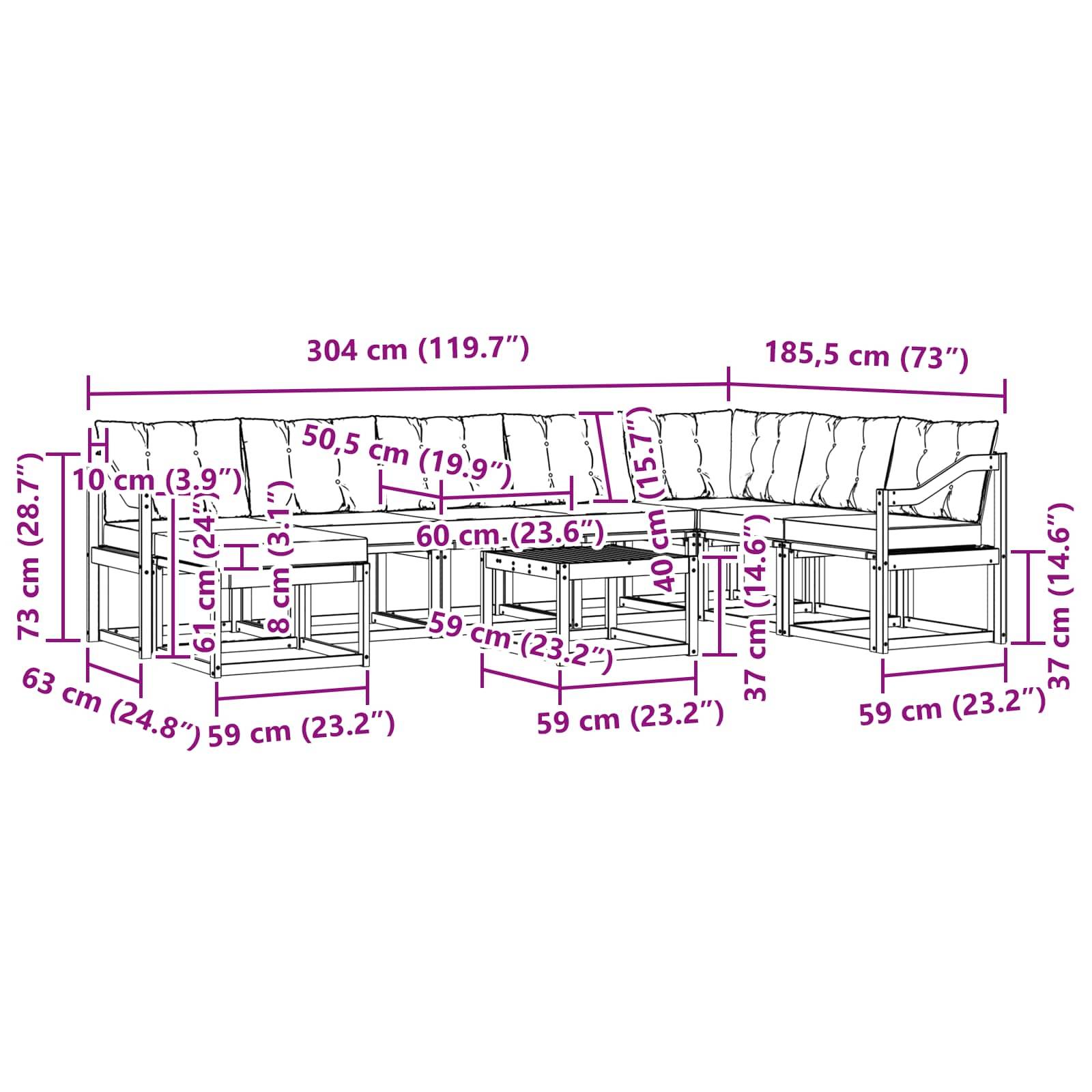 vidaXL Outdoor-Sofagarnitur mit Kissen 9 pcs Weiß und Hellgrau