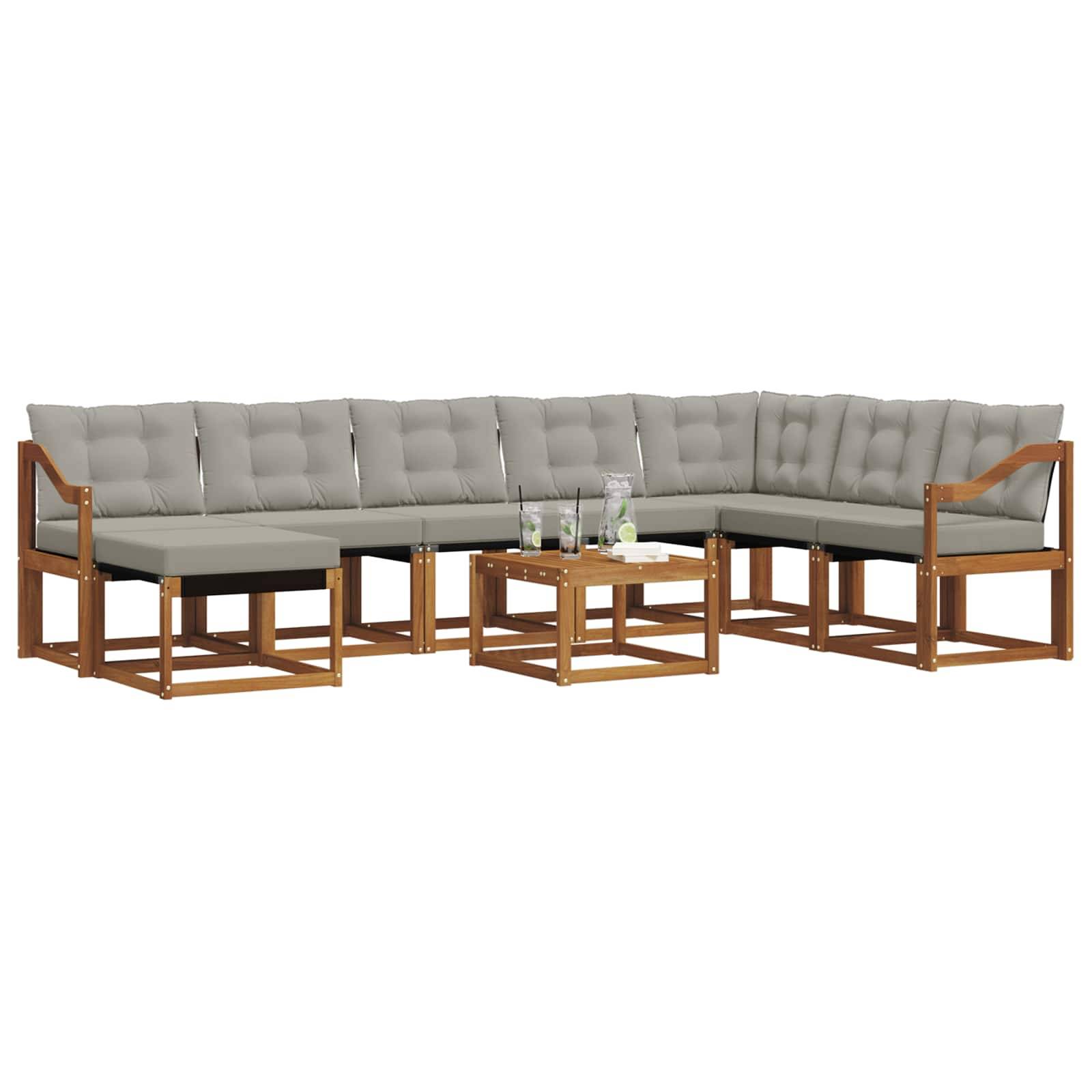 vidaXL Outdoor-Sofagarnitur mit Kissen 9 pcs Natürlich und Hellgrau