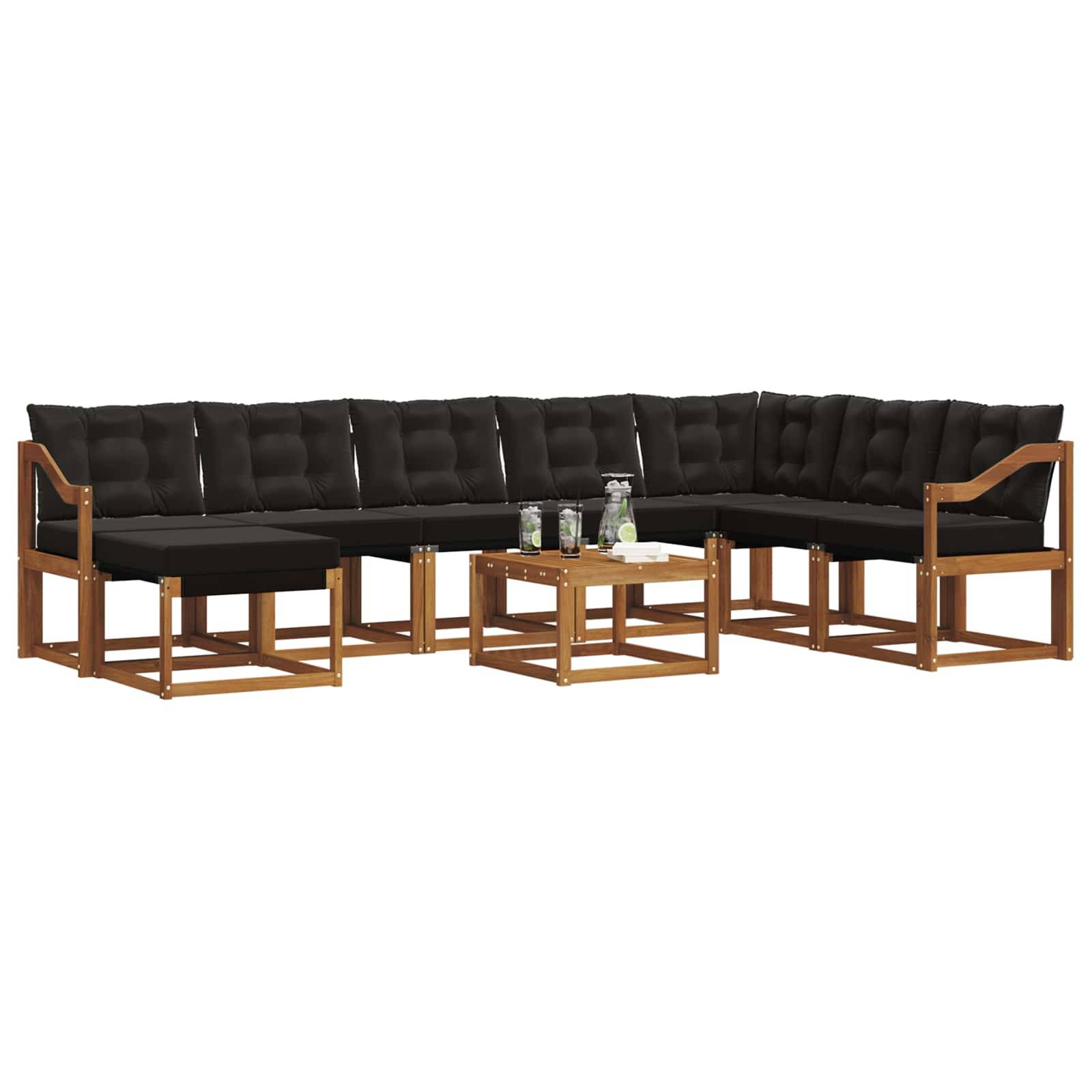 vidaXL Outdoor-Sofagarnitur mit Kissen 9 pcs Natürlich und Schwarz