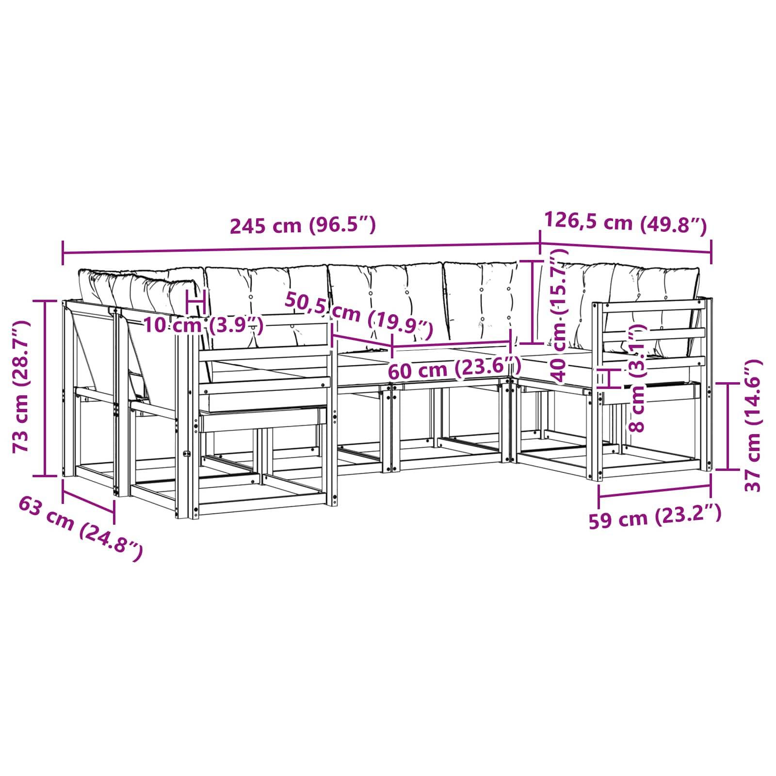 vidaXL Outdoor-Sofagarnitur mit Kissen 6 pcs Natur und Creme