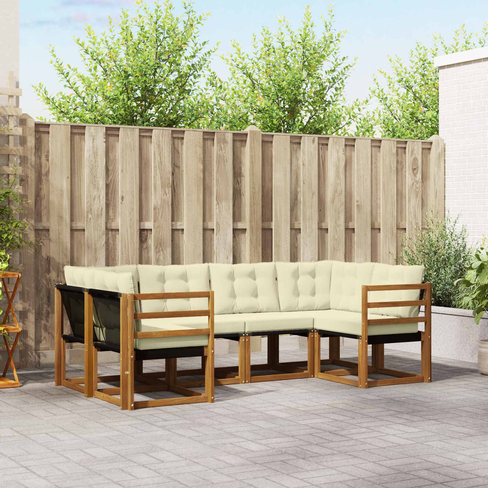 vidaXL Outdoor-Sofagarnitur mit Kissen 6 pcs Natur und Creme