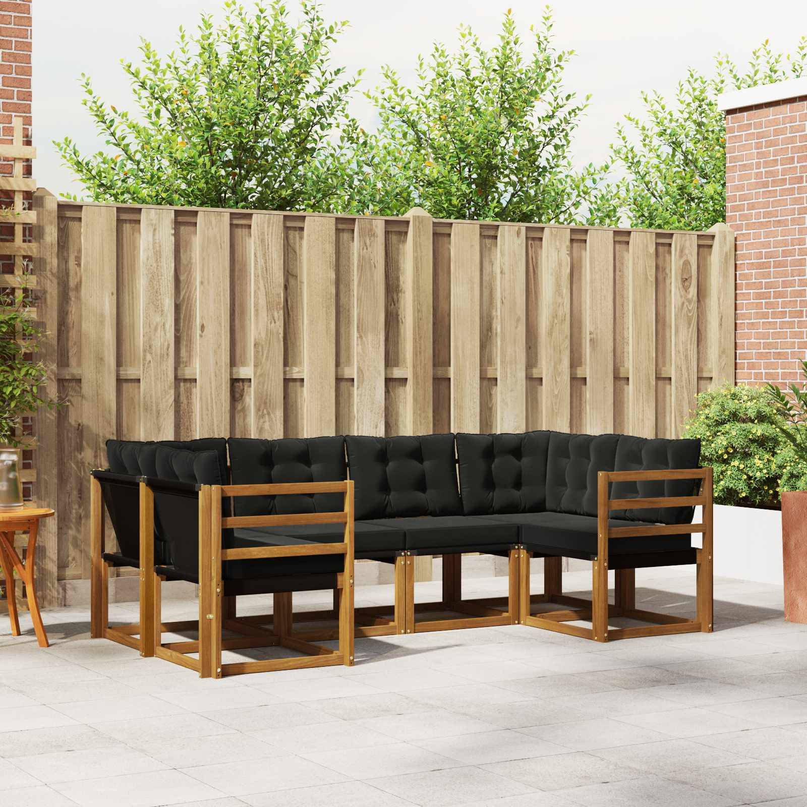 vidaXL Outdoor-Sofagarnitur mit Kissen 6 pcs Natürlich und Schwarz