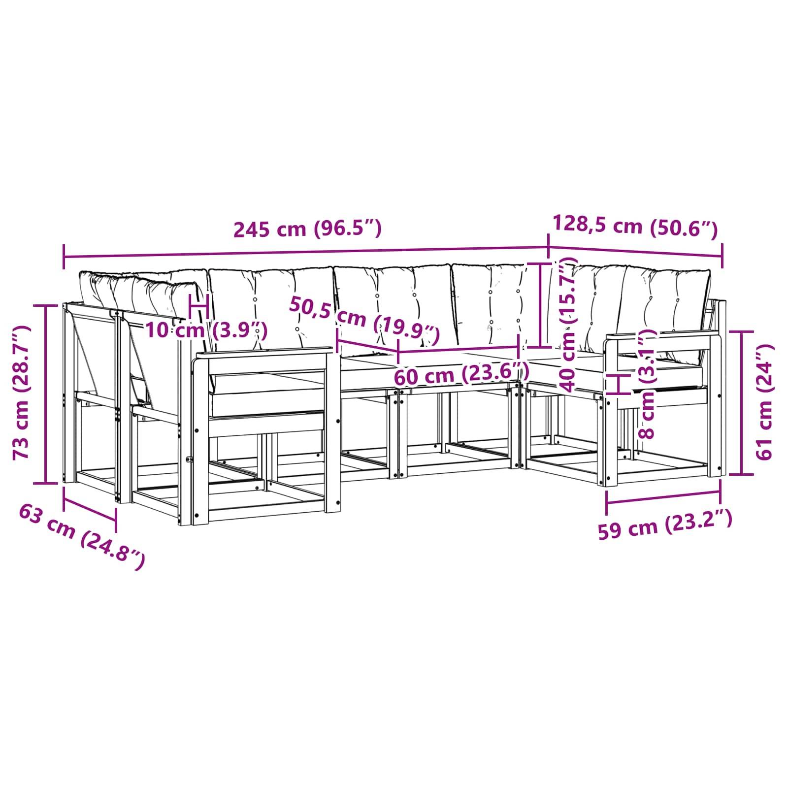 vidaXL Outdoor-Sofagarnitur mit Kissen 6 pcs Natur und Creme
