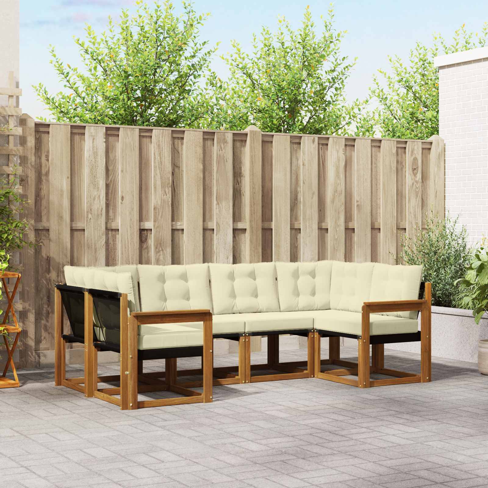 vidaXL Outdoor-Sofagarnitur mit Kissen 6 pcs Natur und Creme