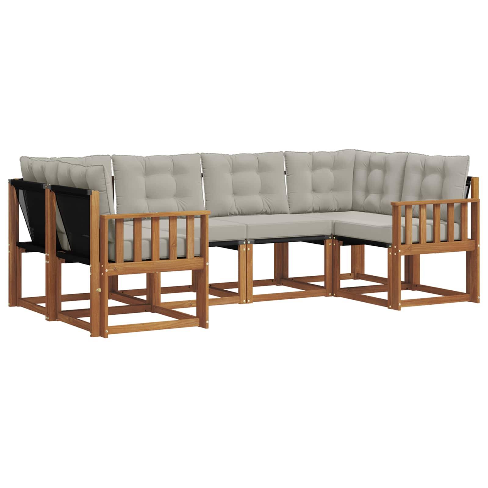 vidaXL Outdoor-Sofagarnitur mit Kissen 6 pcs Natürlich und Hellgrau