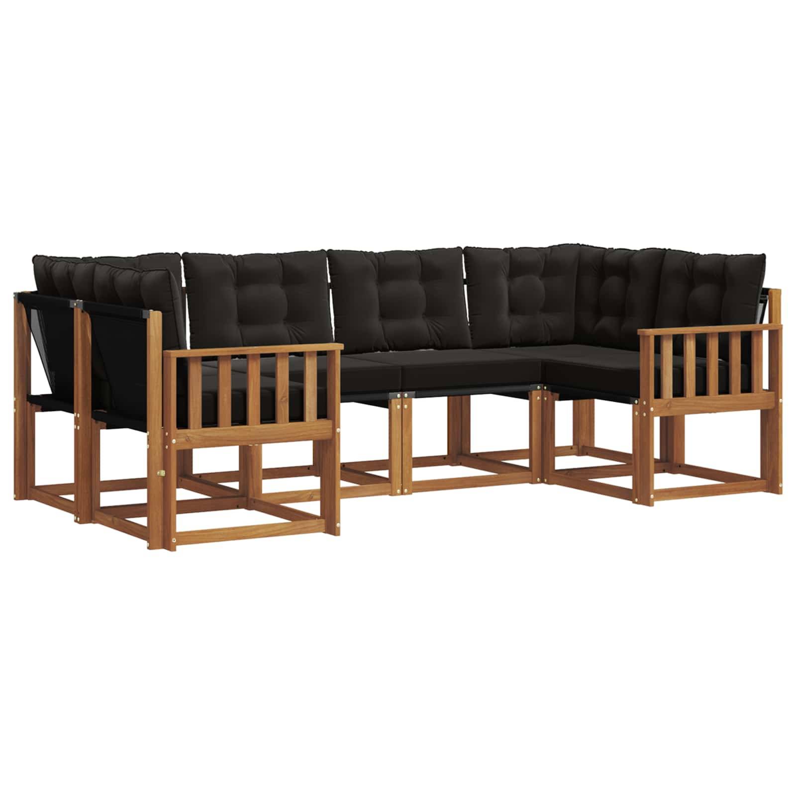vidaXL Outdoor-Sofagarnitur mit Kissen 6 pcs Natürlich und Schwarz