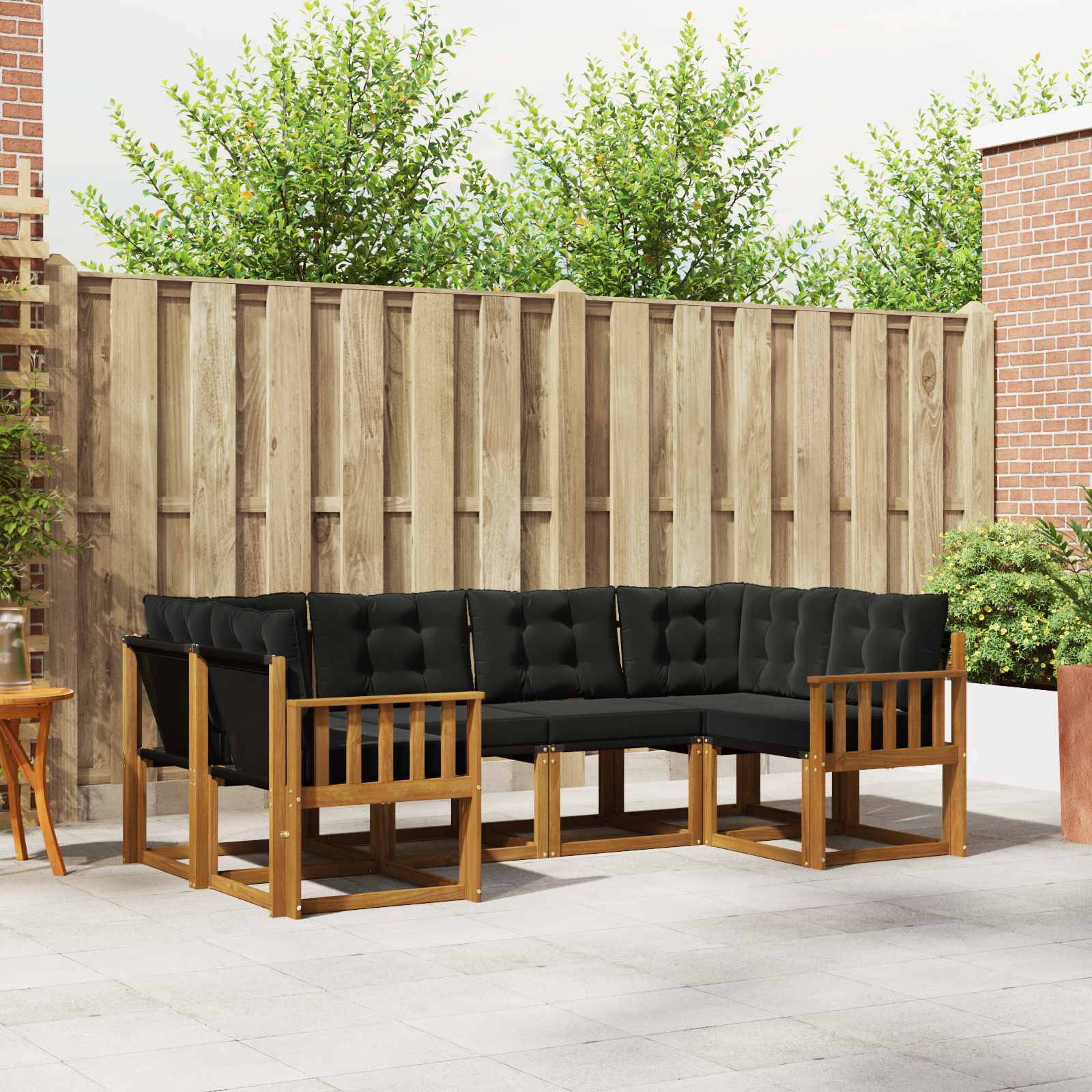 vidaXL Outdoor-Sofagarnitur mit Kissen 6 pcs Natürlich und Schwarz