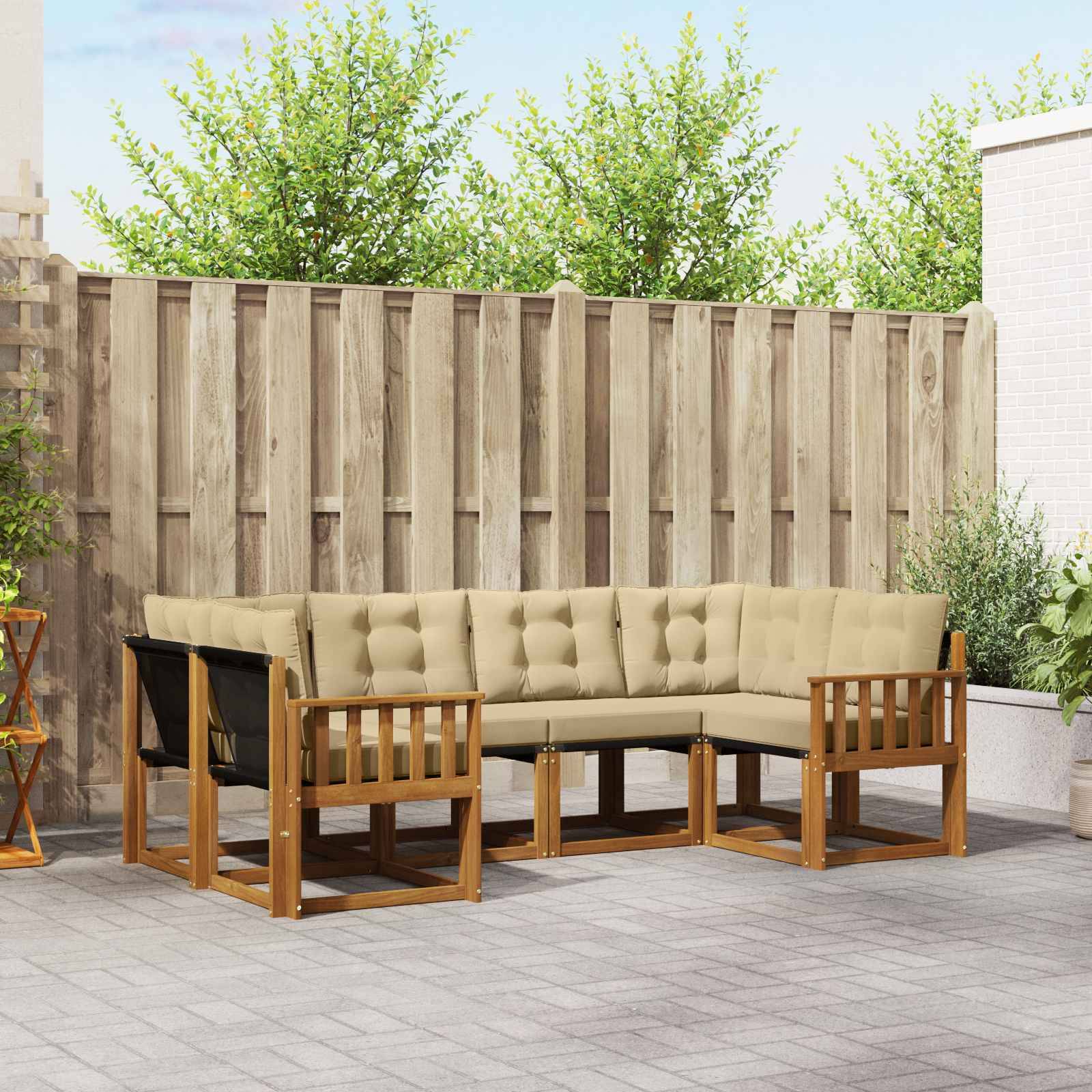 vidaXL Outdoor-Sofagarnitur mit Kissen 6 pcs Natur und Beige