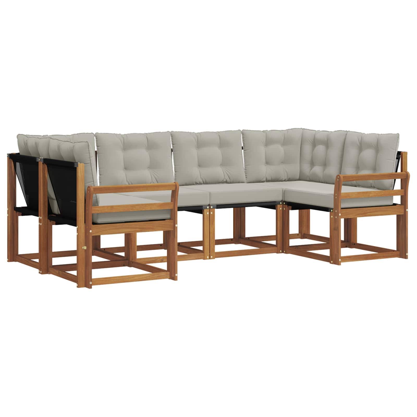 vidaXL Outdoor-Sofagarnitur mit Kissen 6 pcs Natürlich und Hellgrau